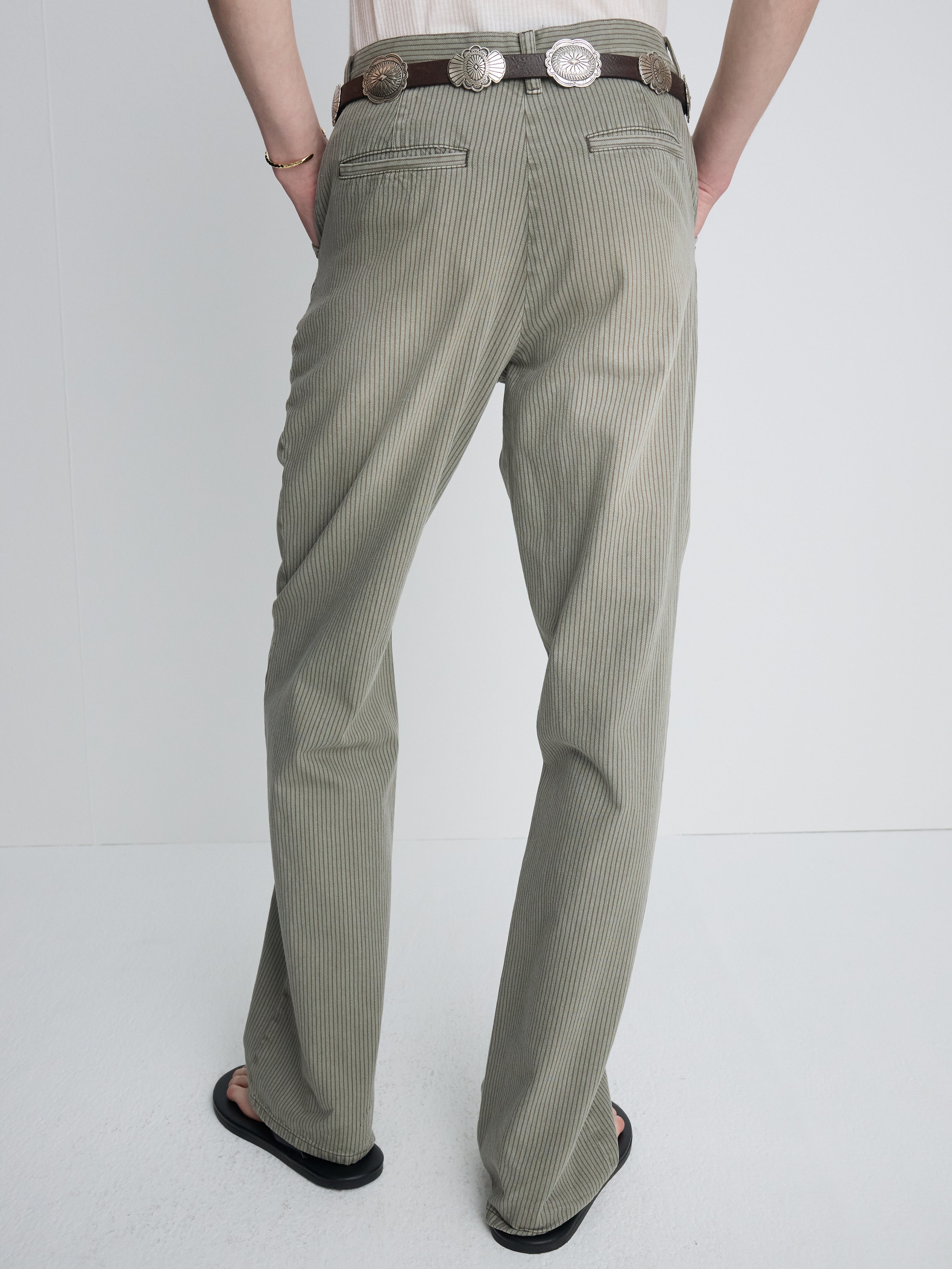 GARMENT DYED STRIPE COTTON FLARE PANTS_ STONE GREY