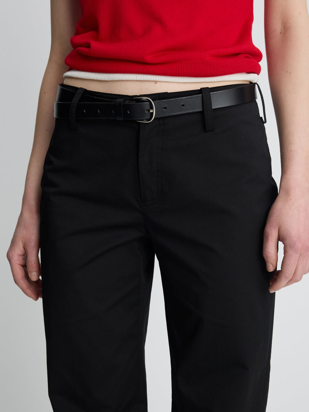 (W) COTTON STRAIGHT TROUSERS_ BLACK