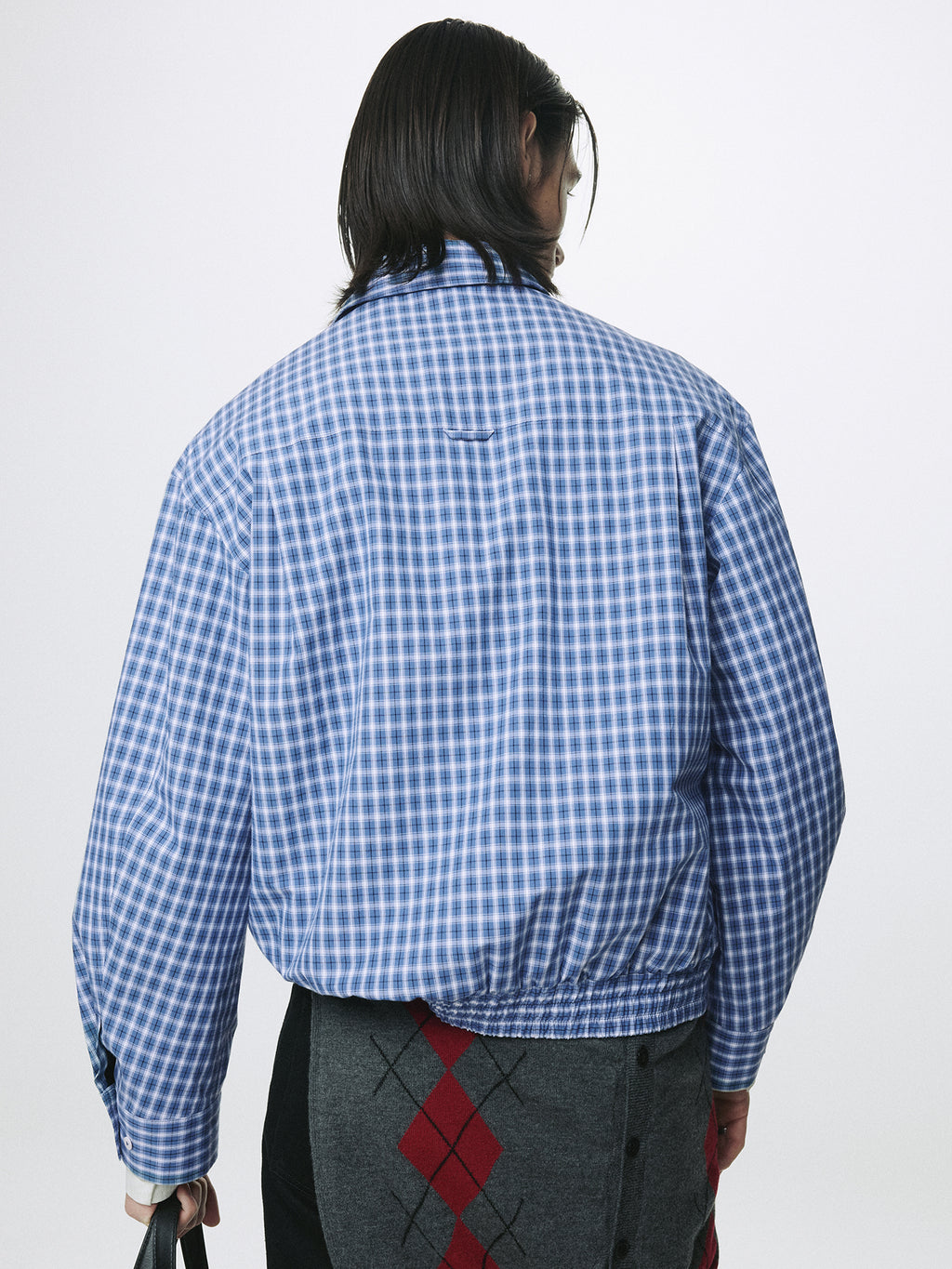 CHECKED COTTON BUTTON-DOWN BLOUSON_ BLUE