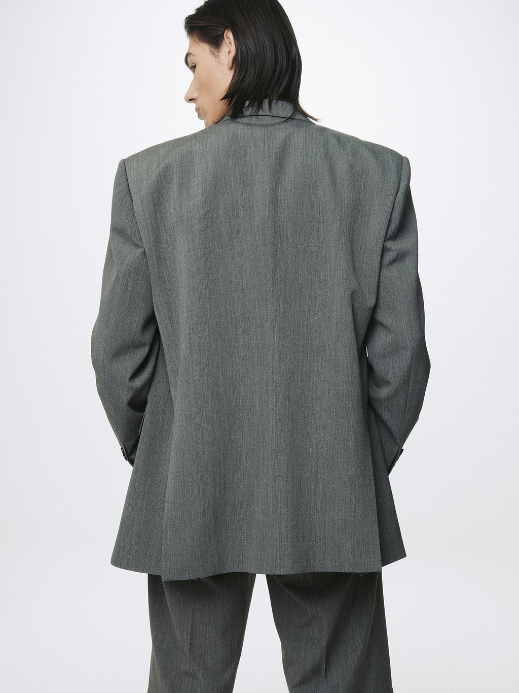 MELANGE WOOL OVERSIZED TAILORED JACKET_ MELANGE GREY