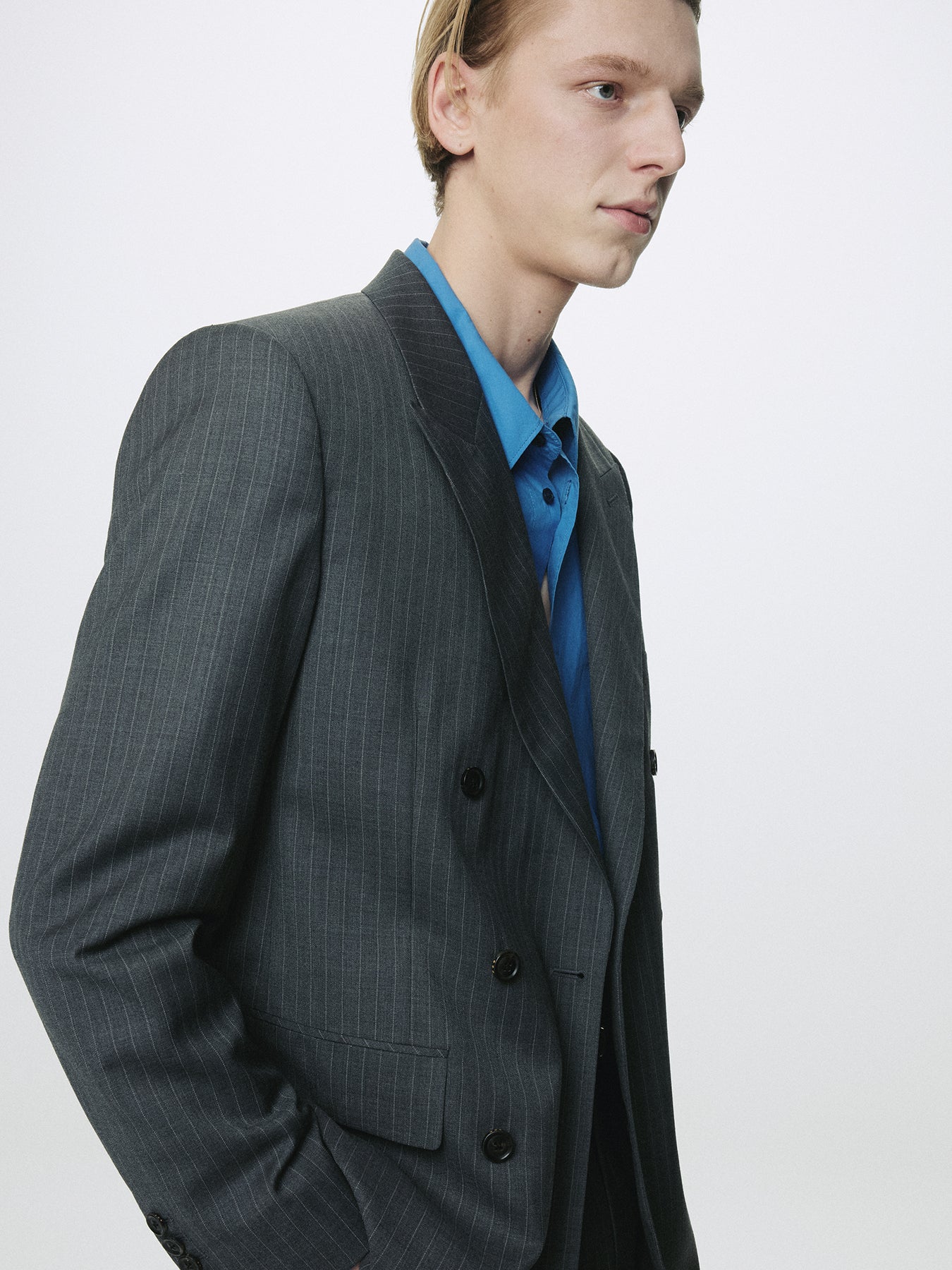 STRIPED WOOL DOUBLE-BREASTED TAILORED JACKET_ GREY STRIPE