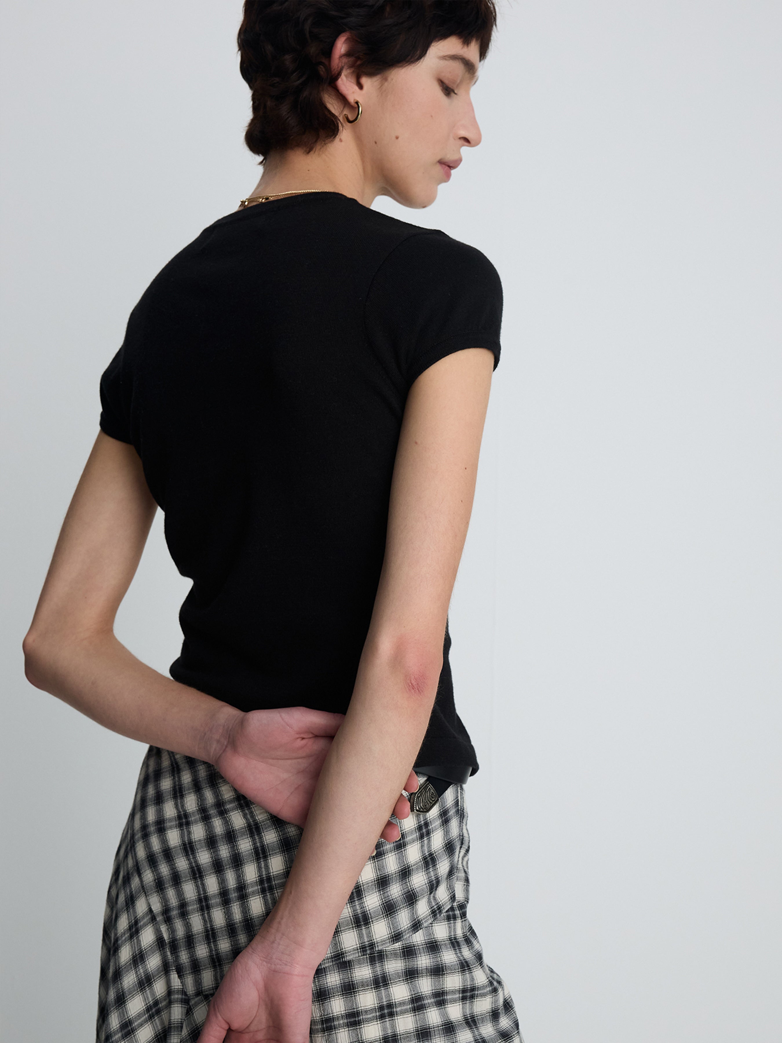 (W) COTTON CHECK PATCHWORK SKIRT_ BLACK CHECK