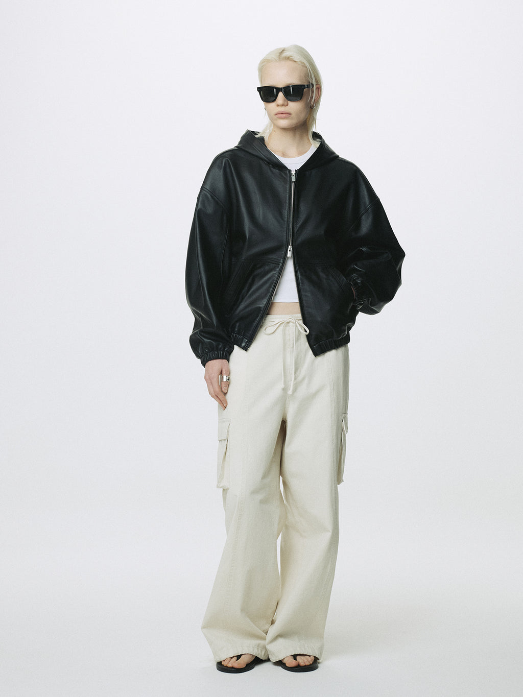 (W) COTTON DRAWSTRING CARGO TROUSERS_ IVORY