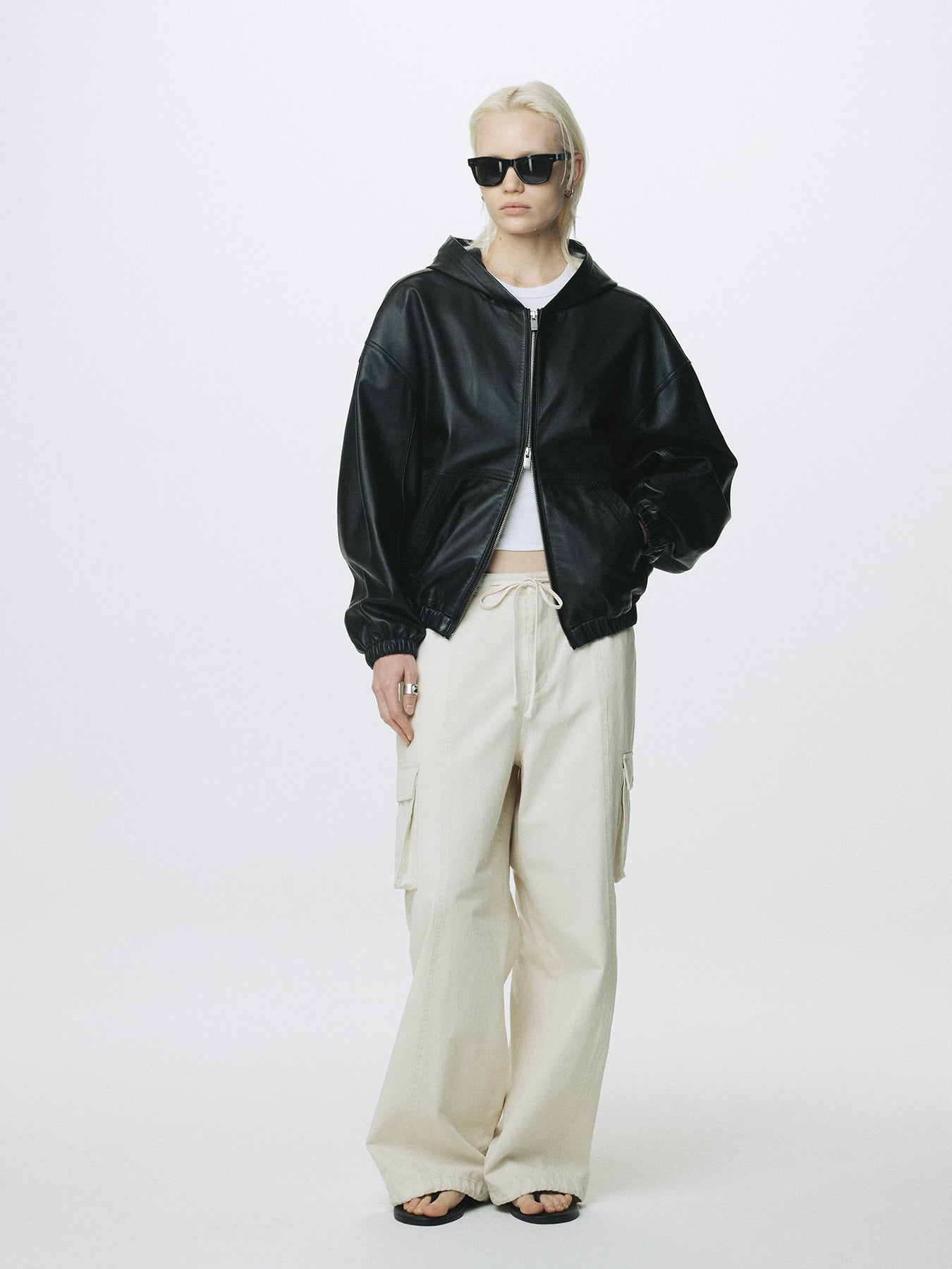 (W) COTTON DRAWSTRING CARGO TROUSERS_ IVORY