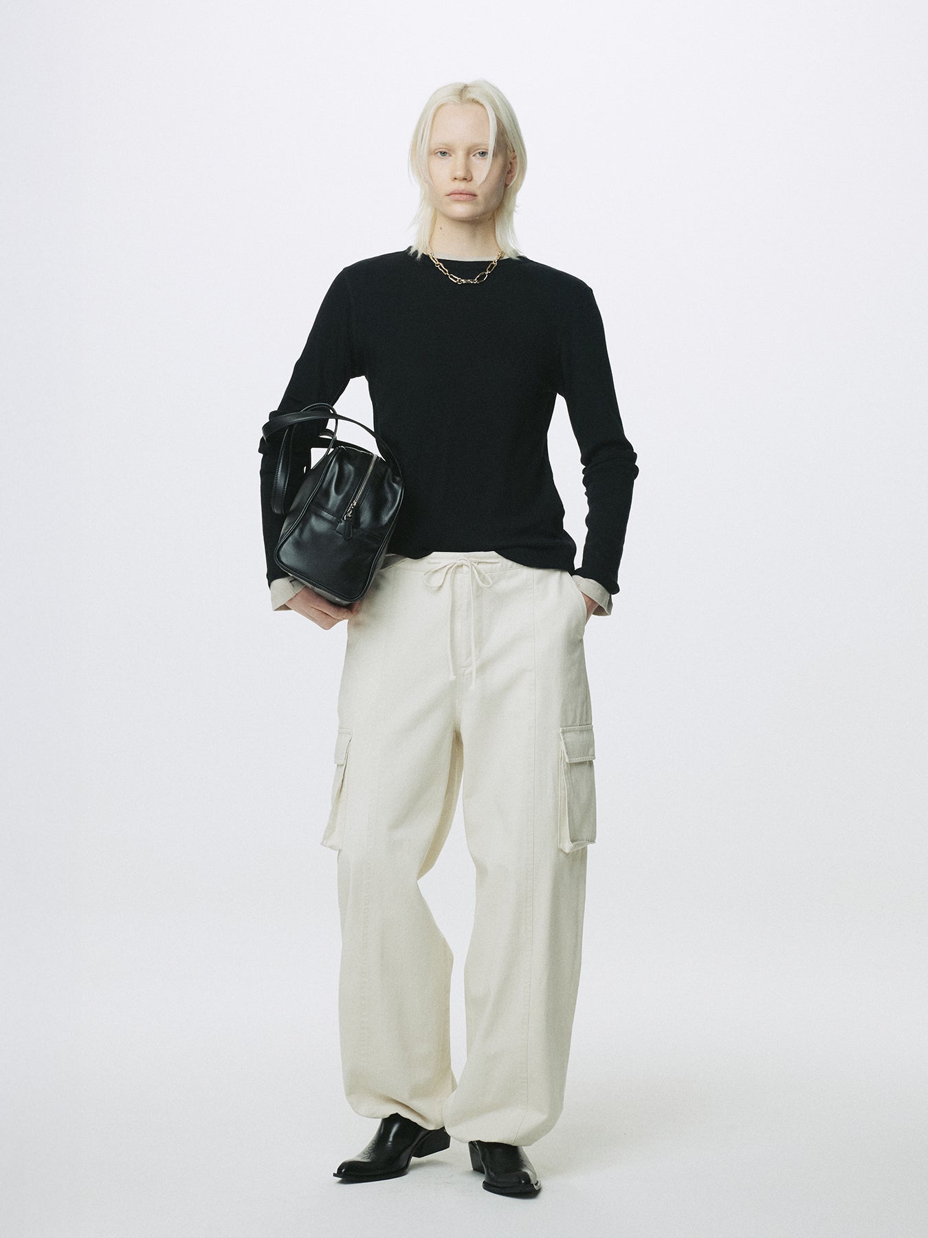 (W) COTTON CASHMERE ESSENTIAL TOP_ BLACK