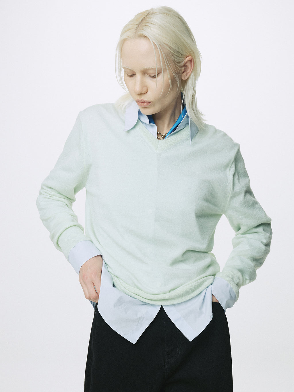 (W) AIRY CASHMERE V-NECK_ MINT