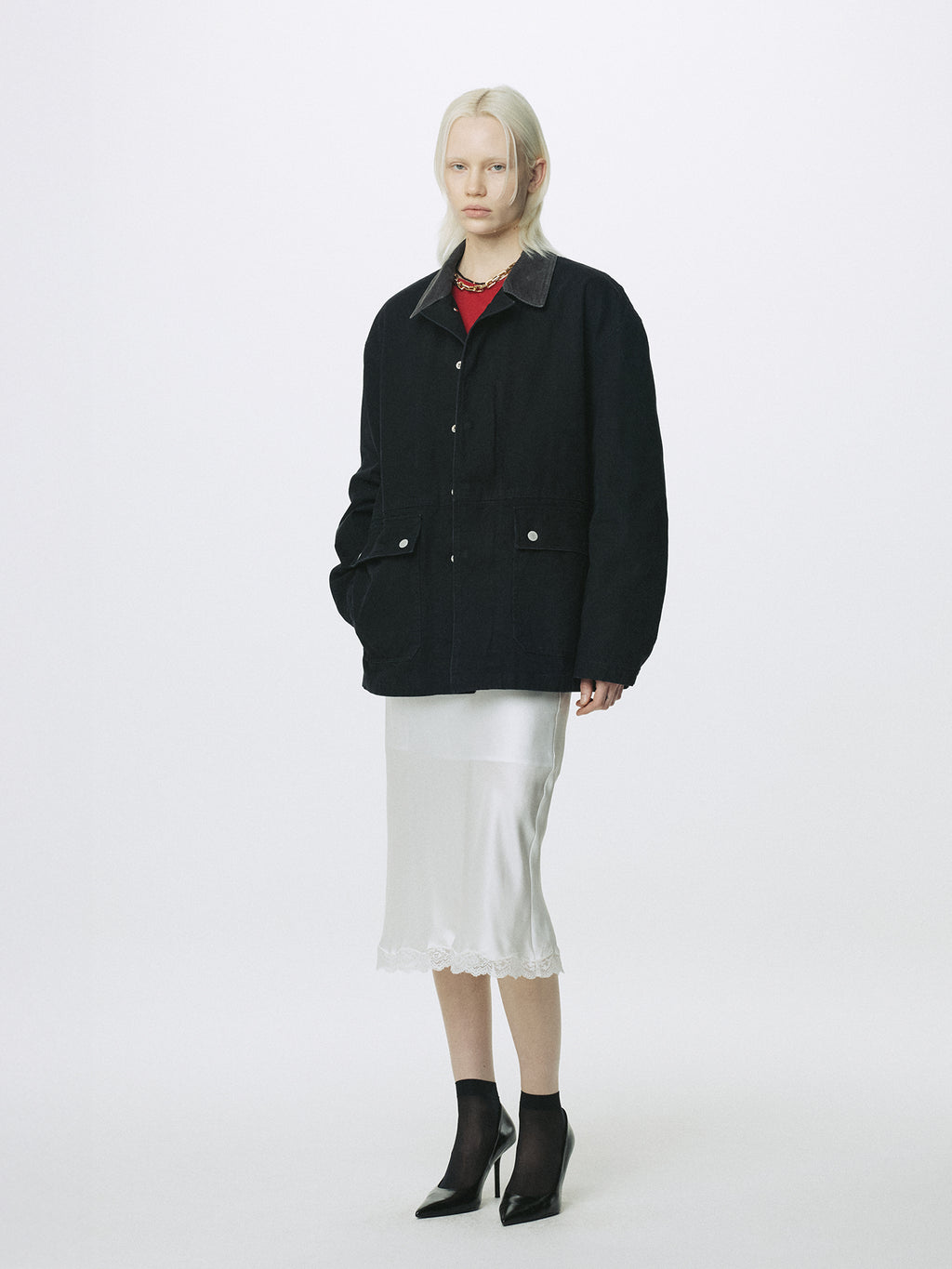 (W) GARMENT WASHED BARN JACKET_ FADED BLACK