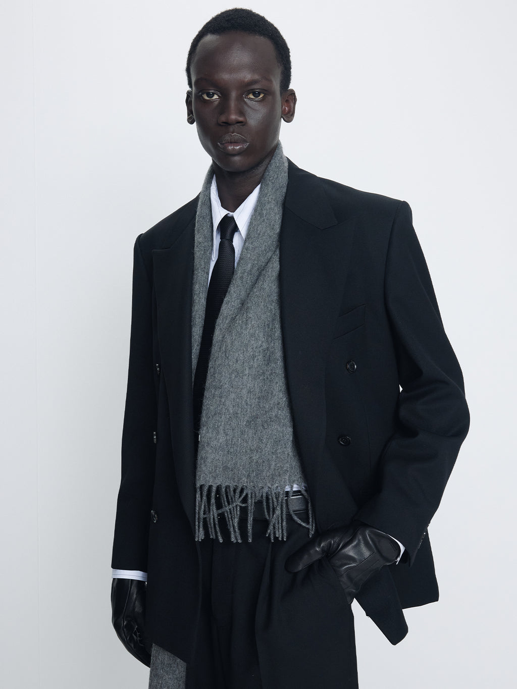 WAFFLE SOLID SILK TIE_ BLACK