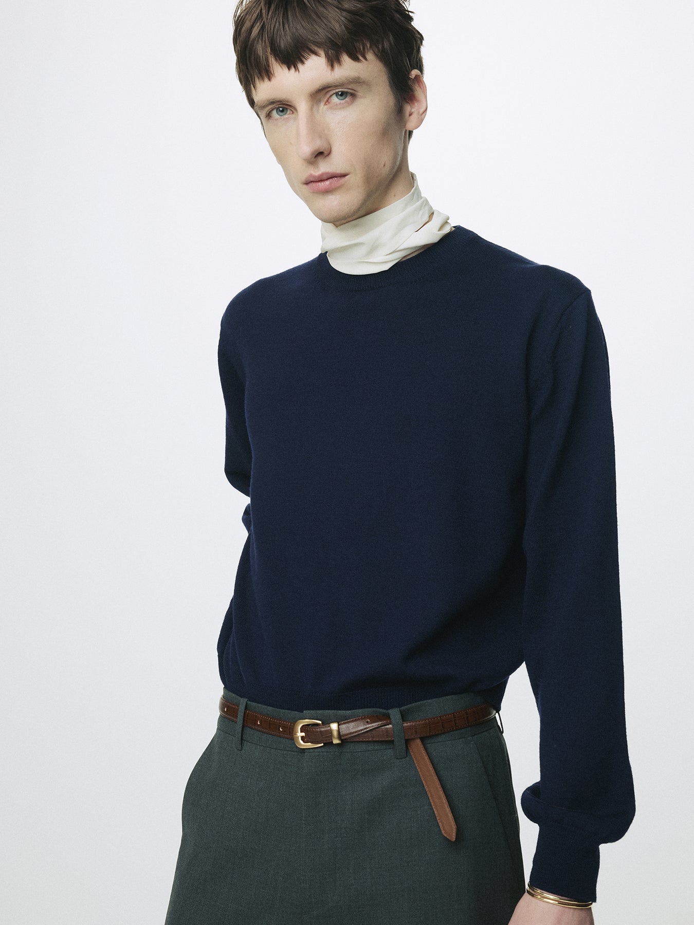 SPRING WOOL CREW NECK KNIT_ DARK NAVY