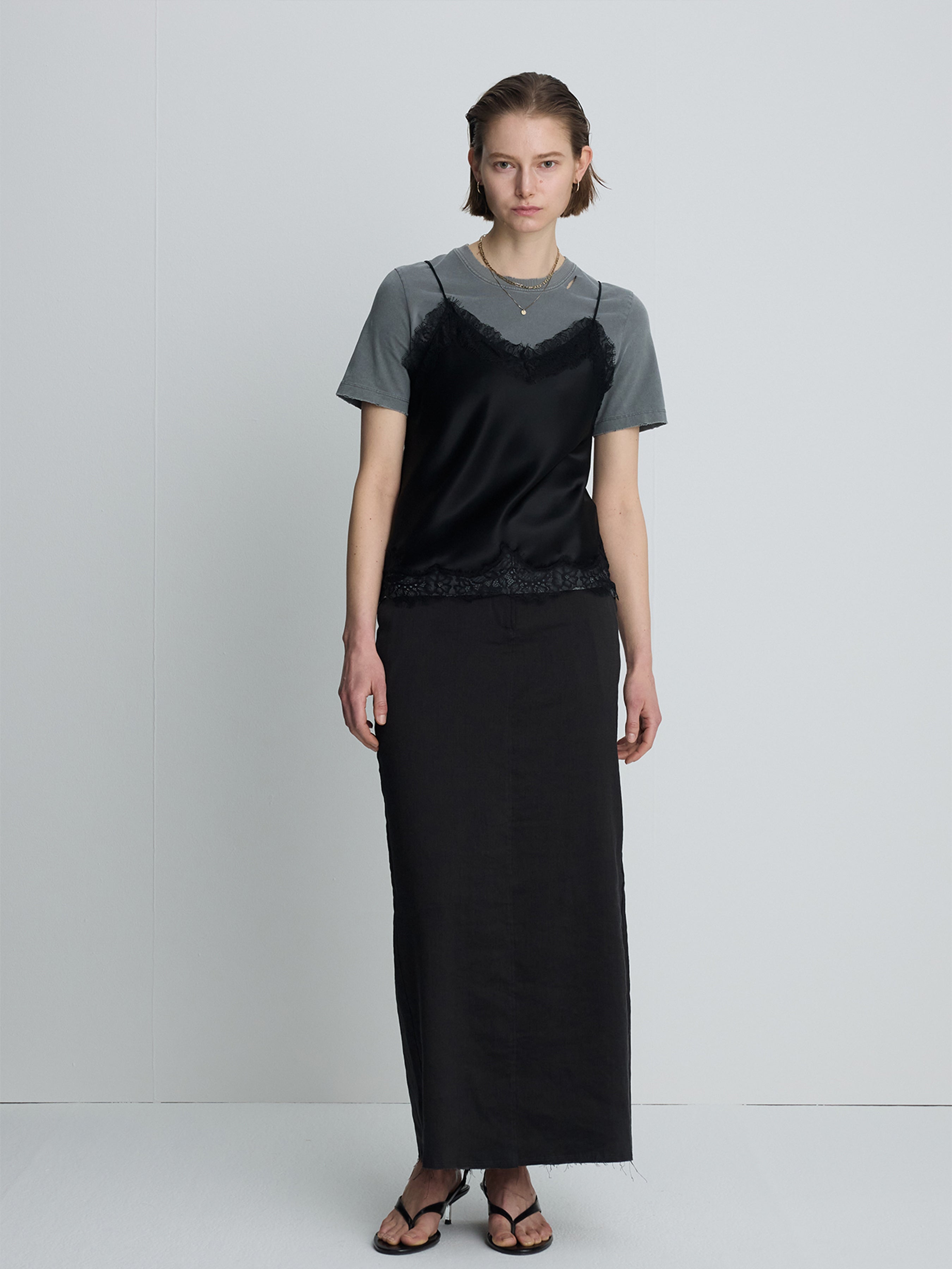 (W) LINEN RELAXED MAXI SKIRT_ VINTAGE CARBON