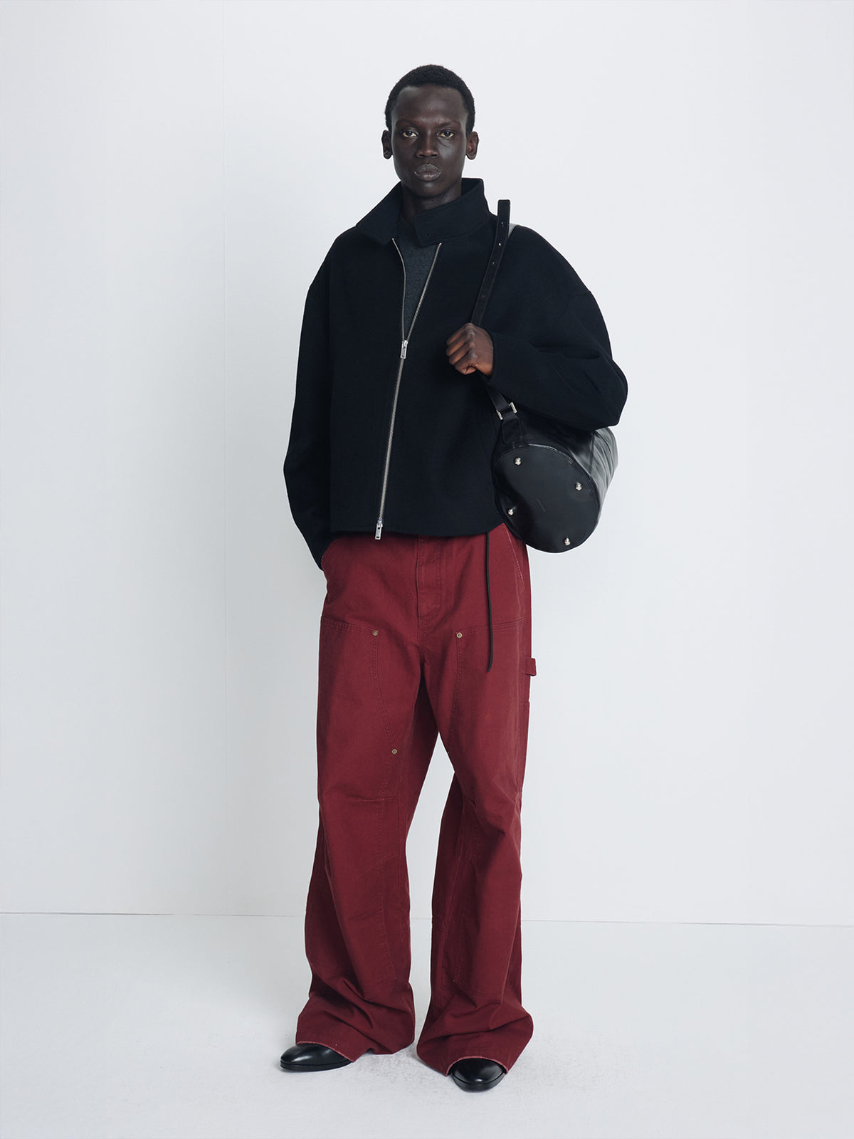GARMENT WASHED WIDE LEG CARPENTER PANTS_ FADED MAROON
