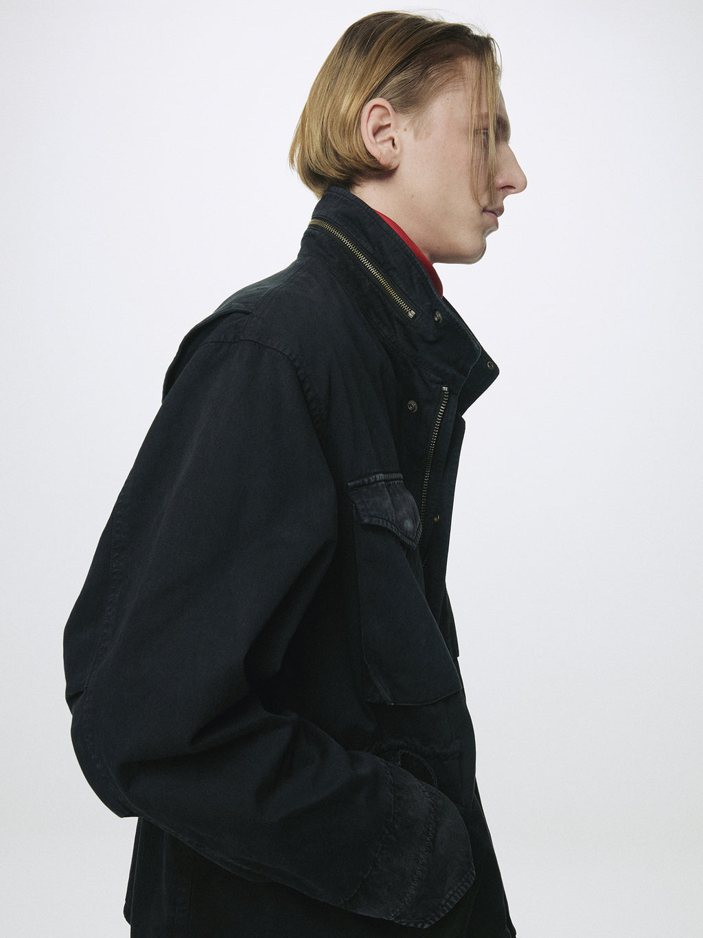 GARMENT DYED COTTON FIELD JACKET_ FADED BLACK