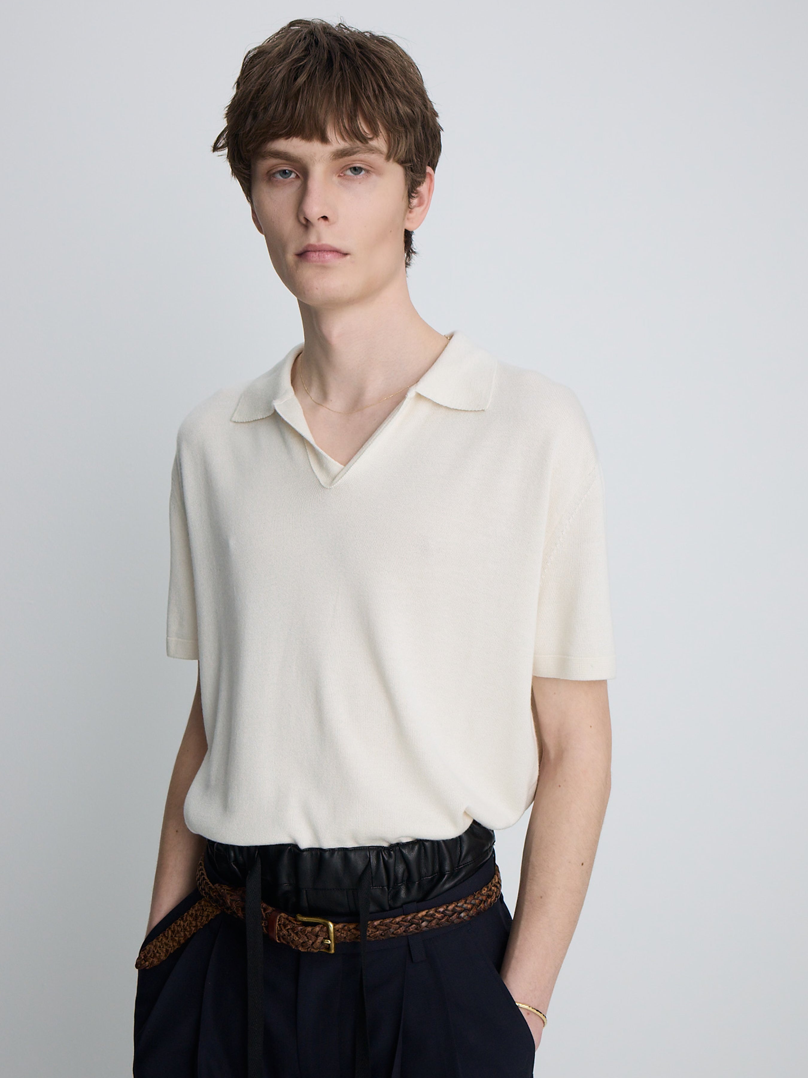 SILK CASHMERE OPEN COLLAR KNIT_ ECRU