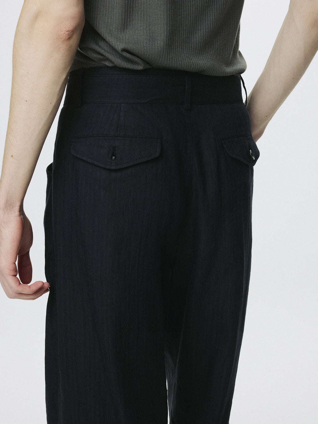 WASHED LINEN BELTED PANTS (ITALIAN FABRIC)_ DARK NAVY