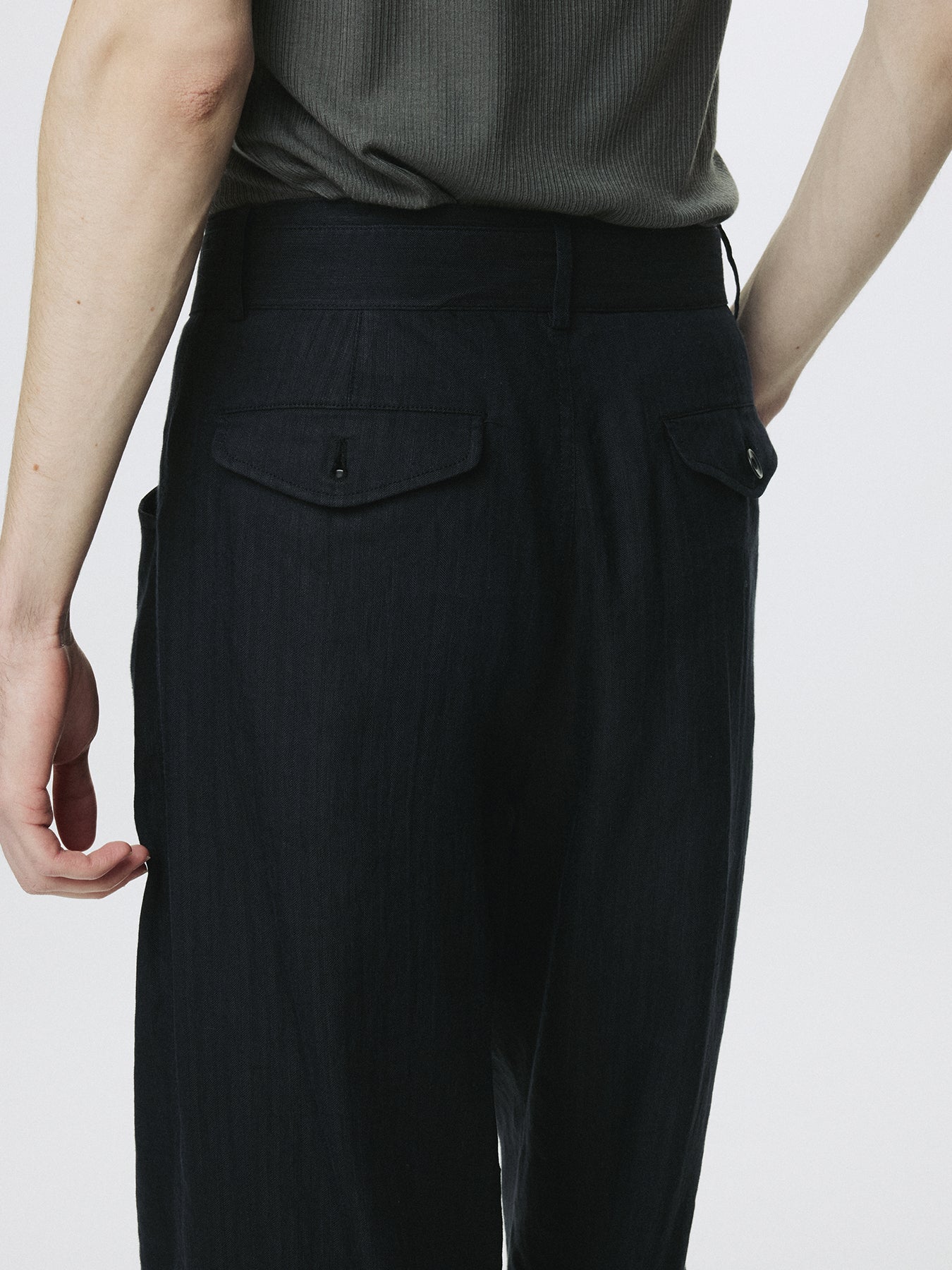 WASHED LINEN BELTED PANTS (ITALIAN FABRIC)_ DARK NAVY