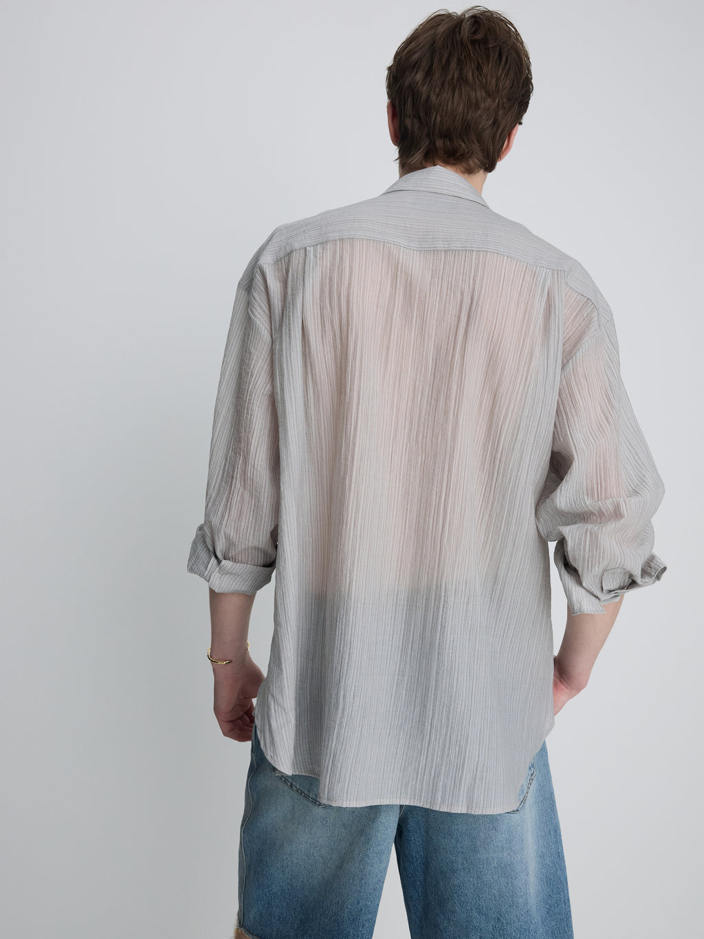 LYOCELL OVERSIZED STRIPE SHIRT_ GREY