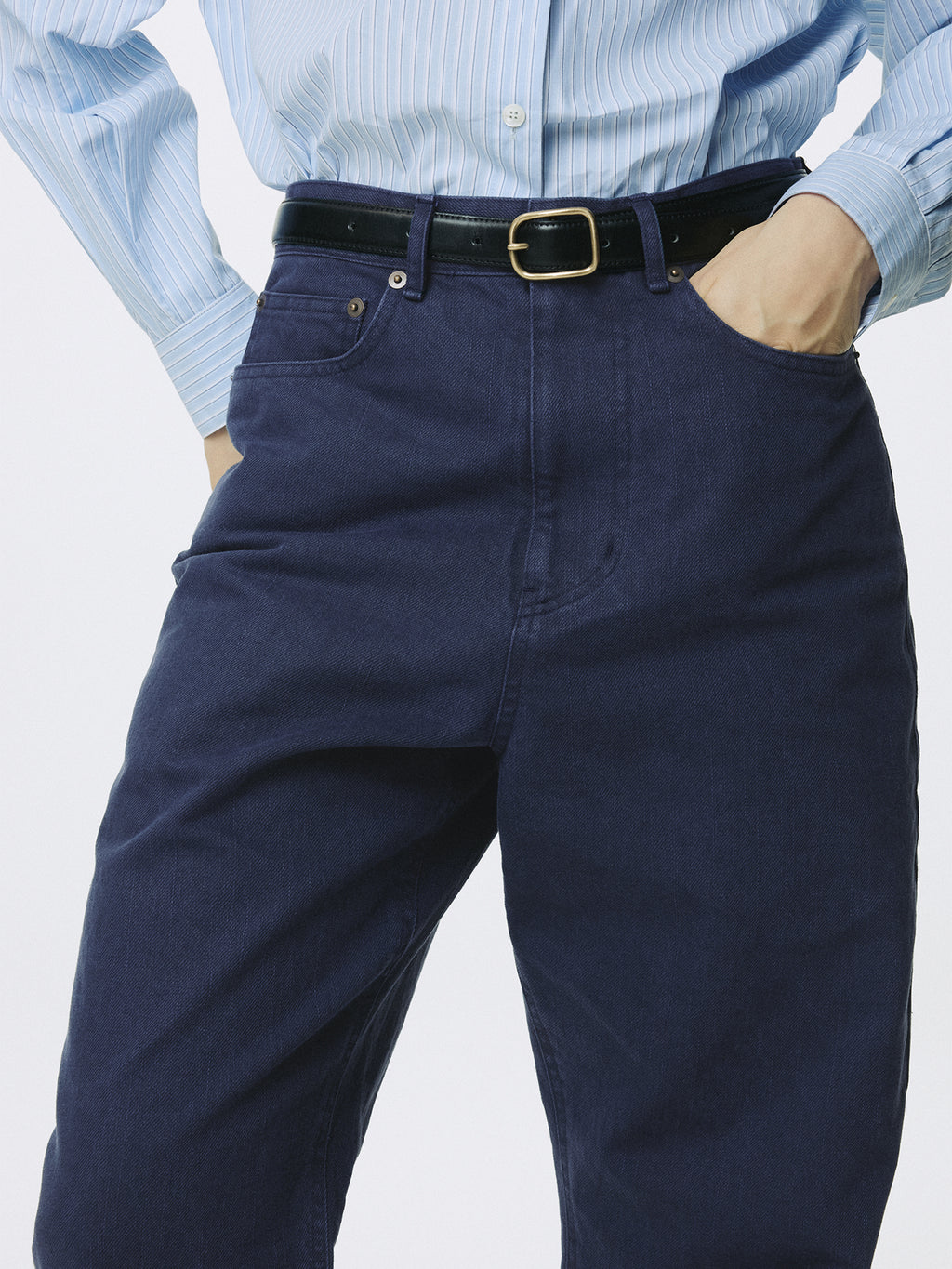 (W) WASHED COTTON TWILL LOOSE FLARED JEANS_ PURPLE BLUE