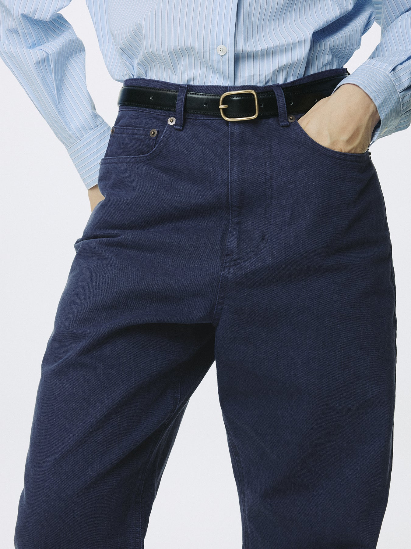 (W) WASHED COTTON TWILL LOOSE FLARED JEANS_ PURPLE BLUE