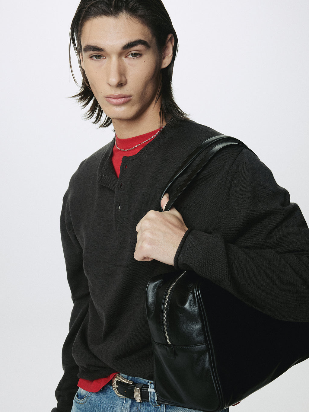 SOFT LEATHER SQUARE VALISE BAG_ BLACK