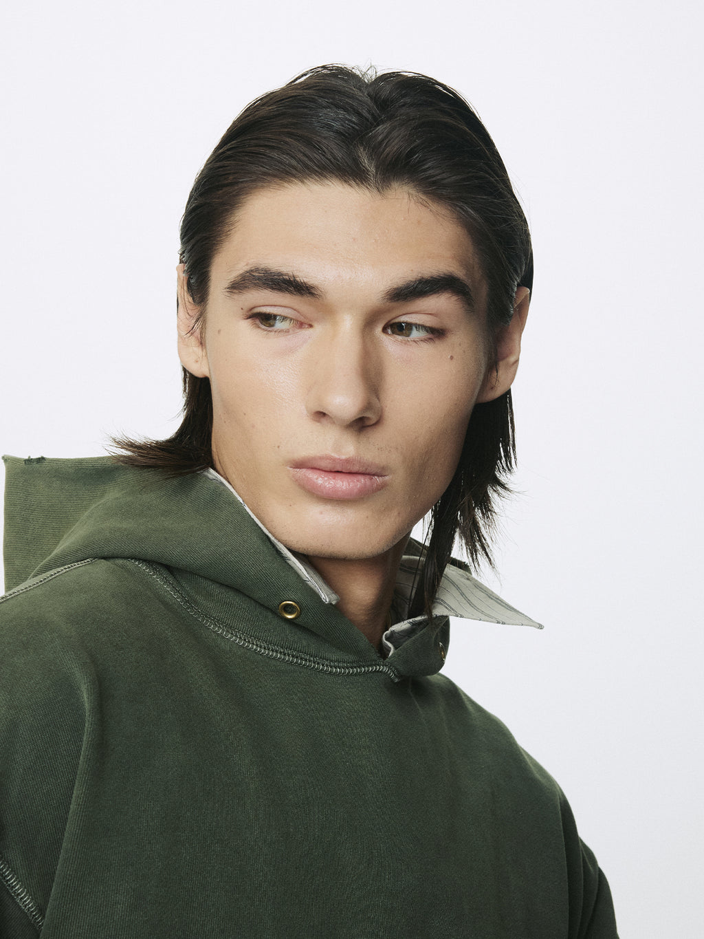 GARMENT DYED RAW EDGE HOODIE_ FADED GREEN