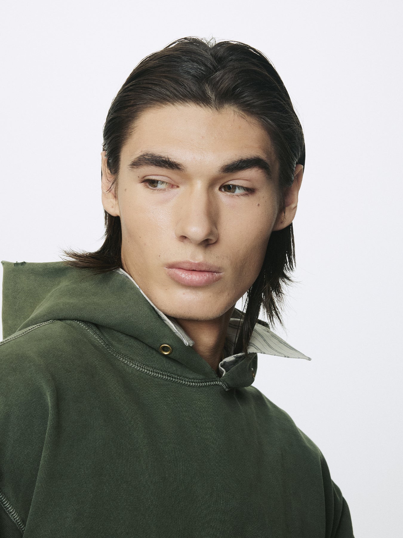 GARMENT DYED RAW EDGE HOODIE_ FADED GREEN