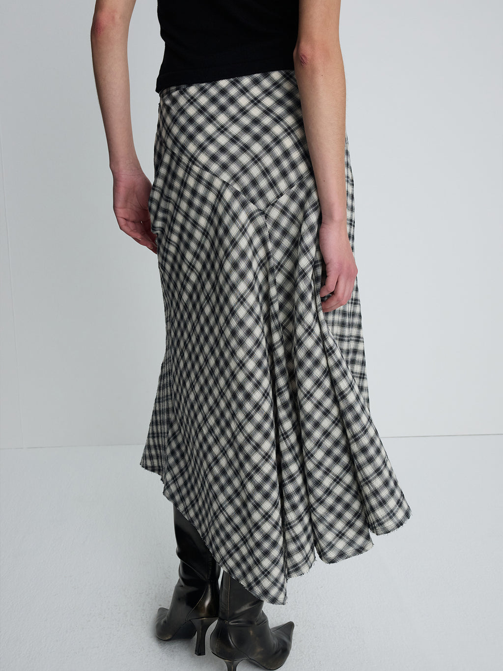 (W) COTTON CHECK PATCHWORK SKIRT_ BLACK CHECK