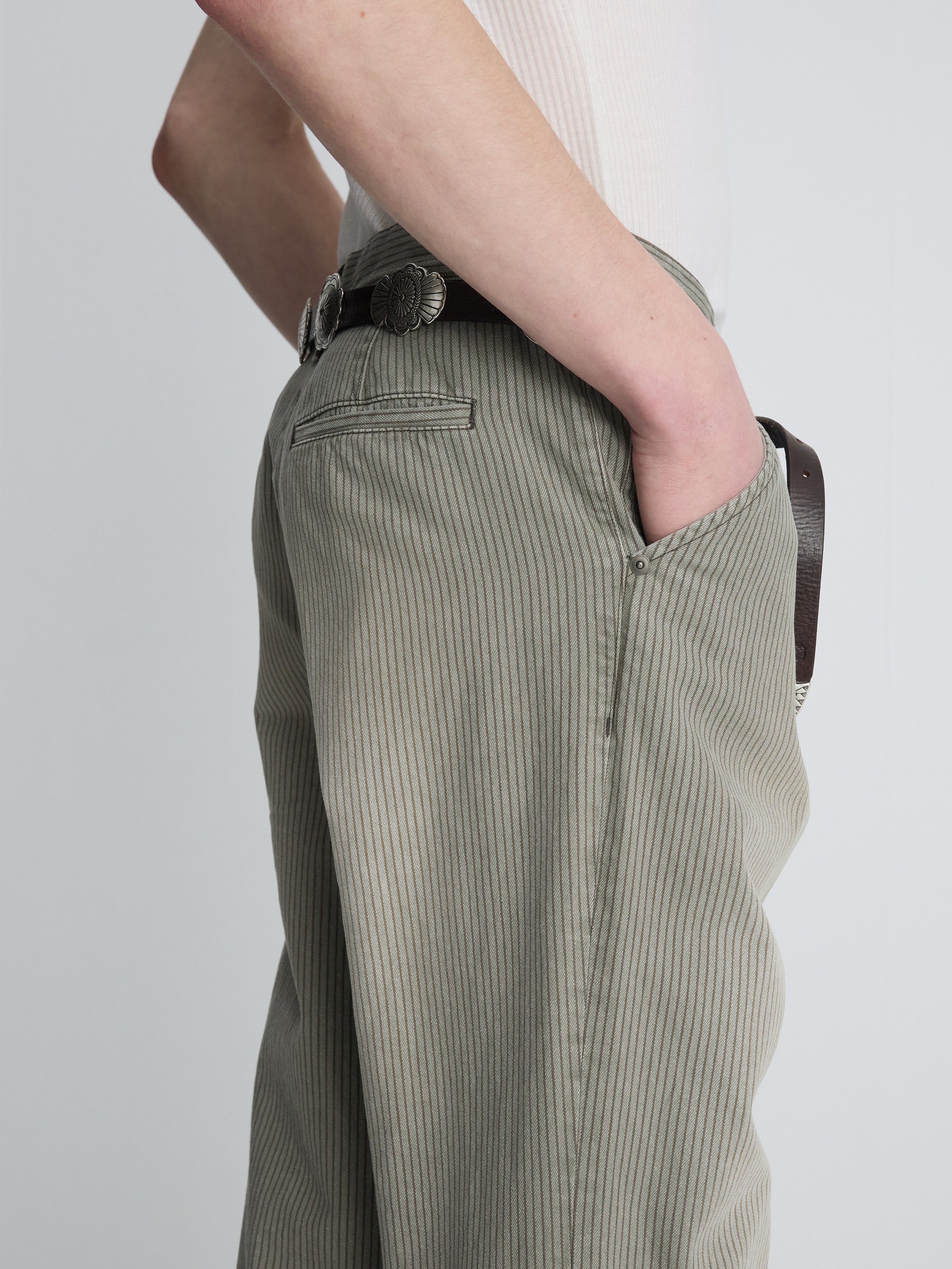 GARMENT DYED STRIPE COTTON FLARE PANTS_ STONE GREY