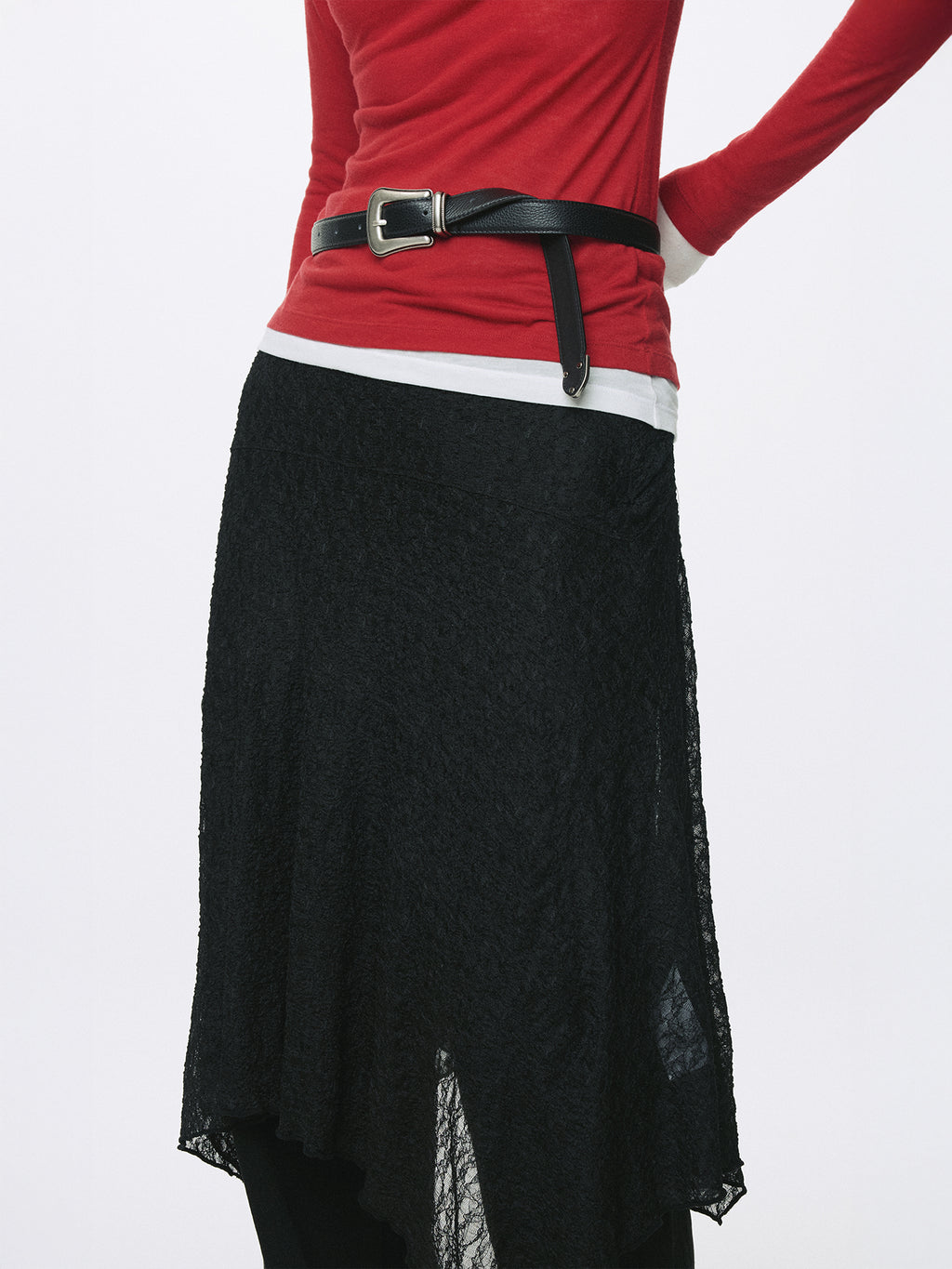 (W) LACE DRAPED SKIRT_ BLACK