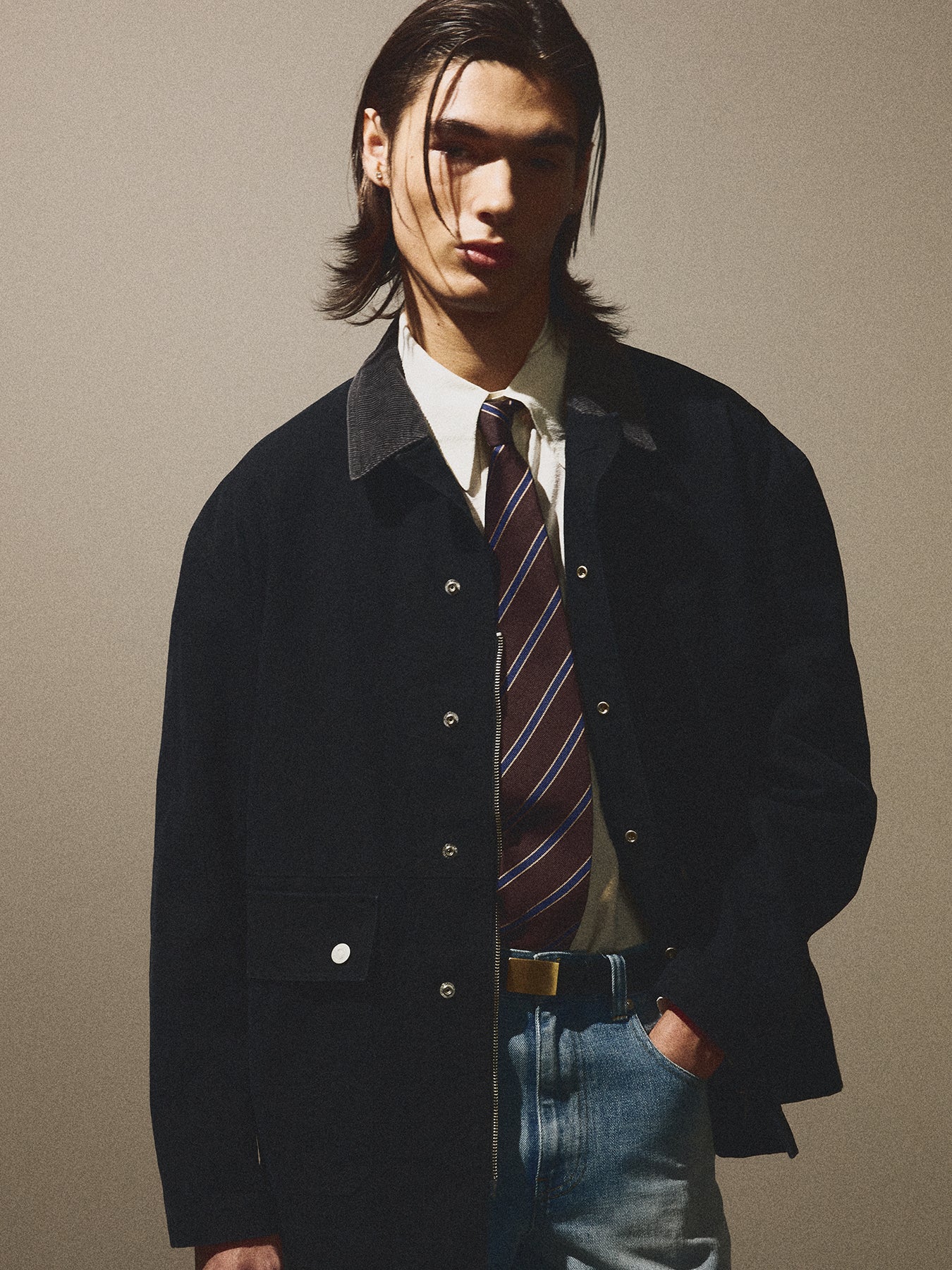 GARMENT WASHED BARN JACKET_ FADED BLACK