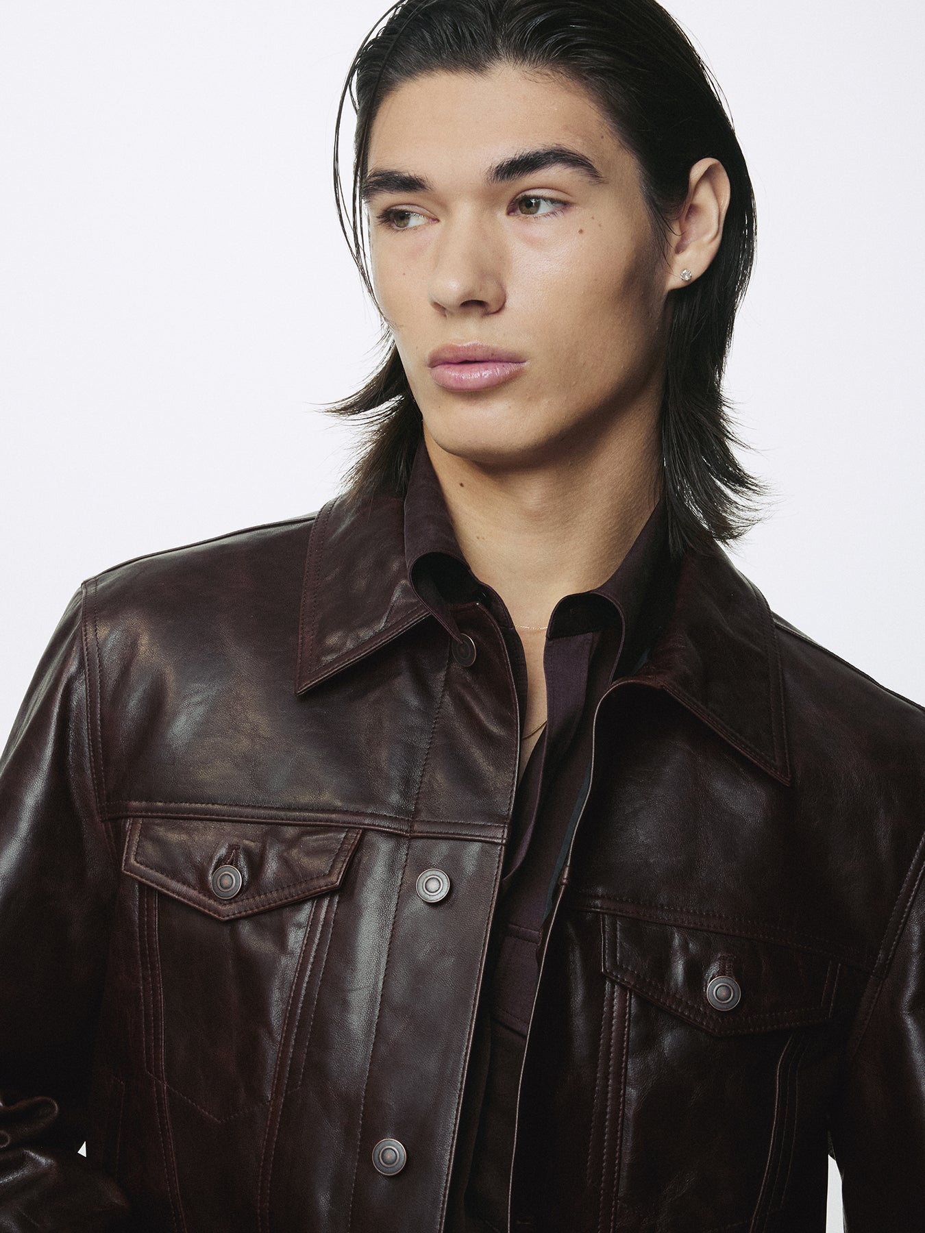 AGED LAMB LEATHER TRUCKER JACKET_ BROWN