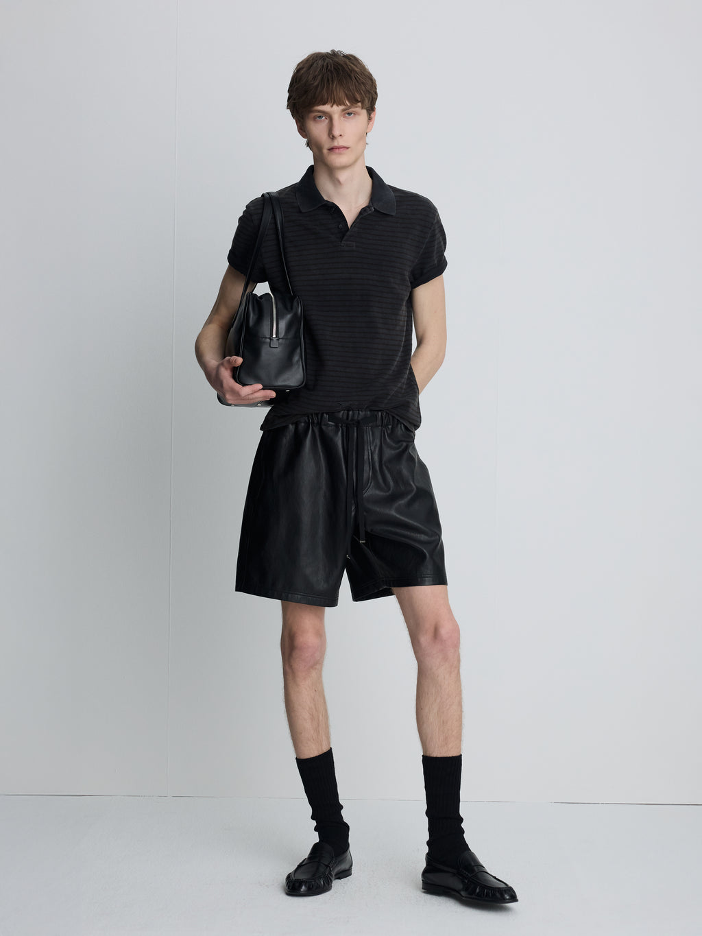 GARMENT DYED STRIPE PIQUÉ POLO_ FADED BLACK
