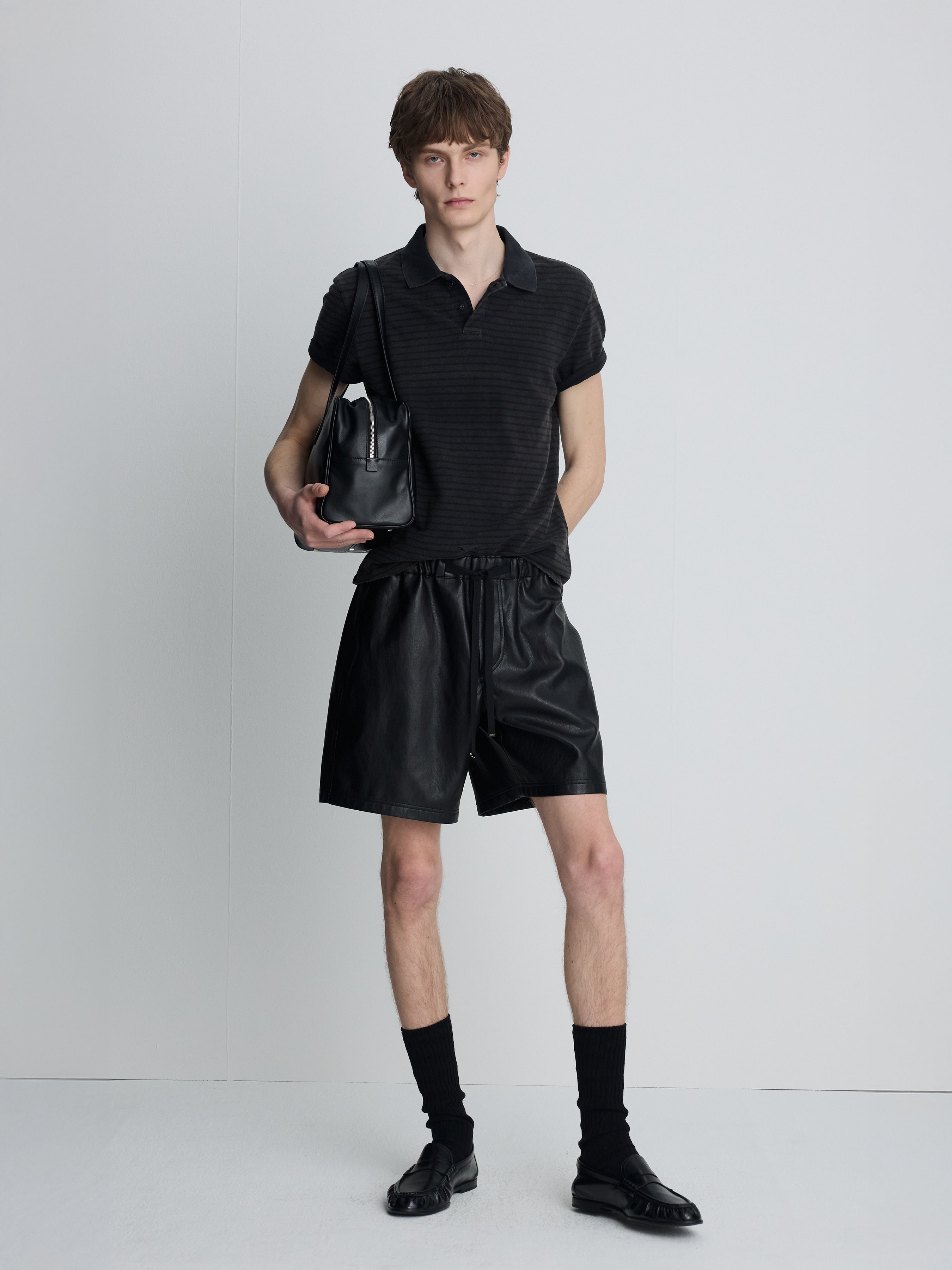 GARMENT DYED STRIPE PIQUÉ POLO_ FADED BLACK
