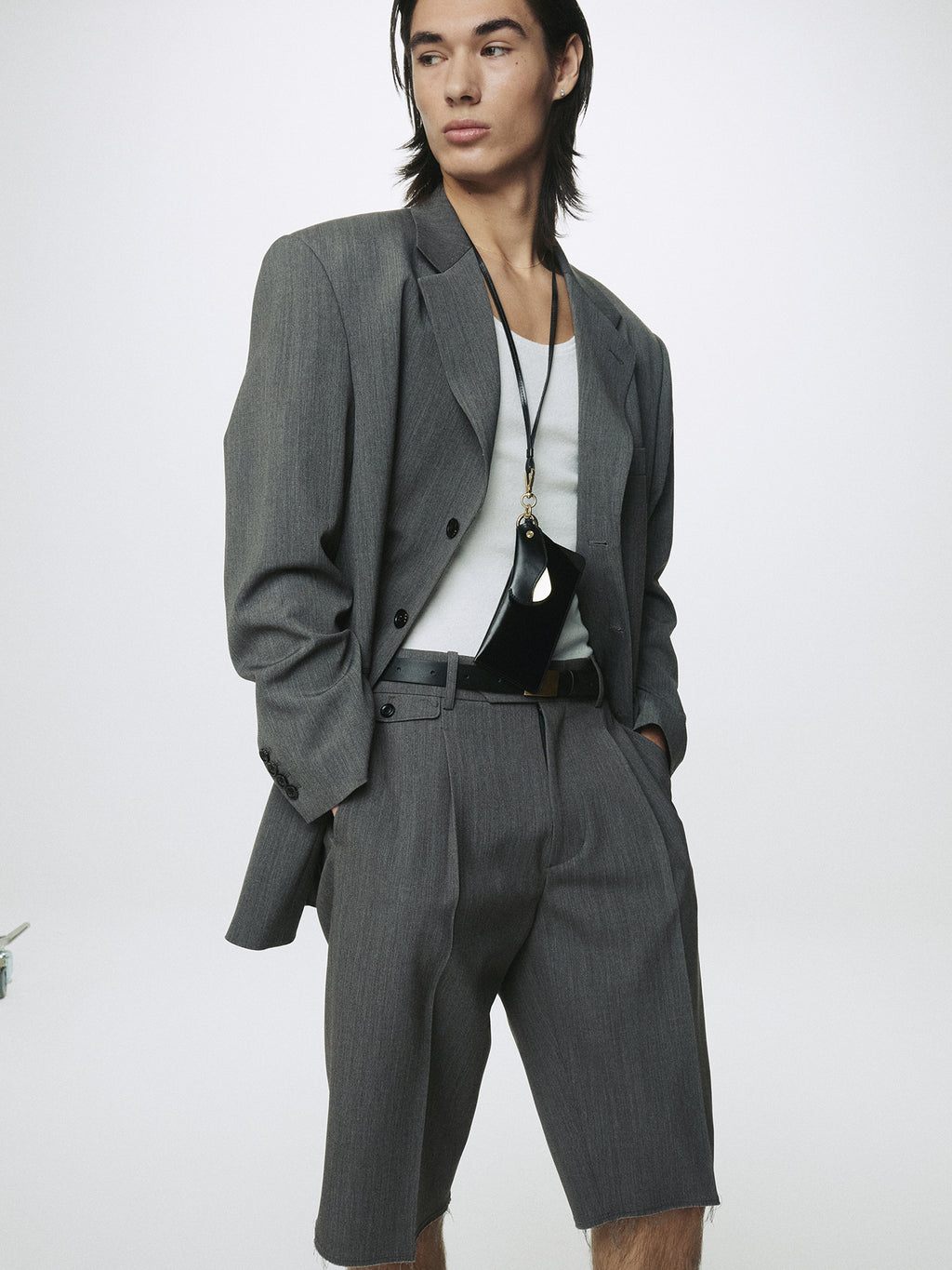 MELANGE WOOL OVERSIZED TAILORED JACKET_ MELANGE GREY