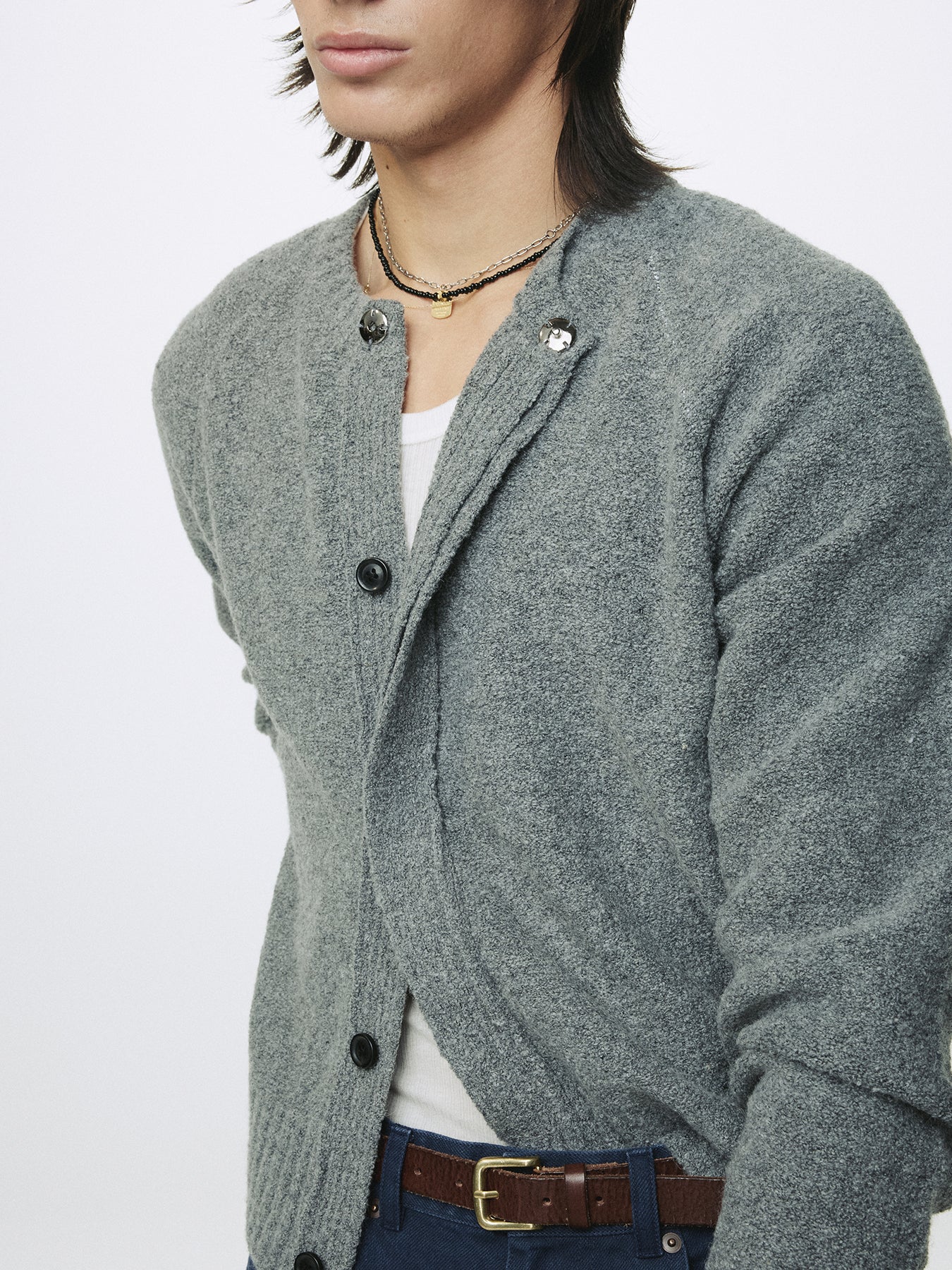 PLACKET BUTTON DOWN KNIT CARDIGAN_ MELANGE GREY