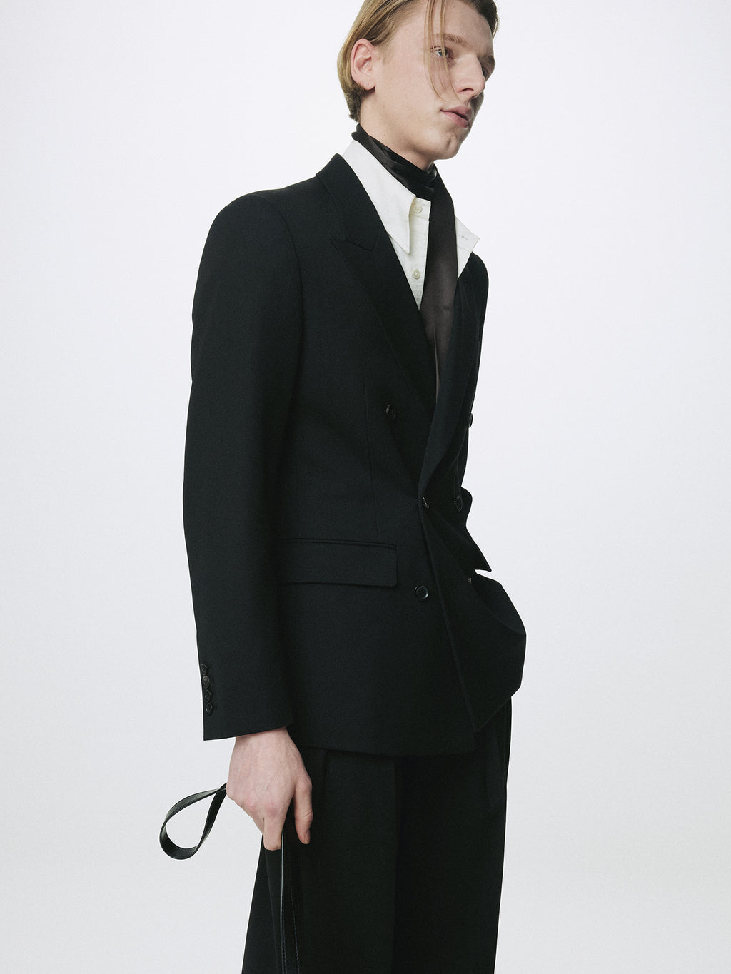 WOOL DOUBLE-BREASTED TAILORED JACKET_ BLACK