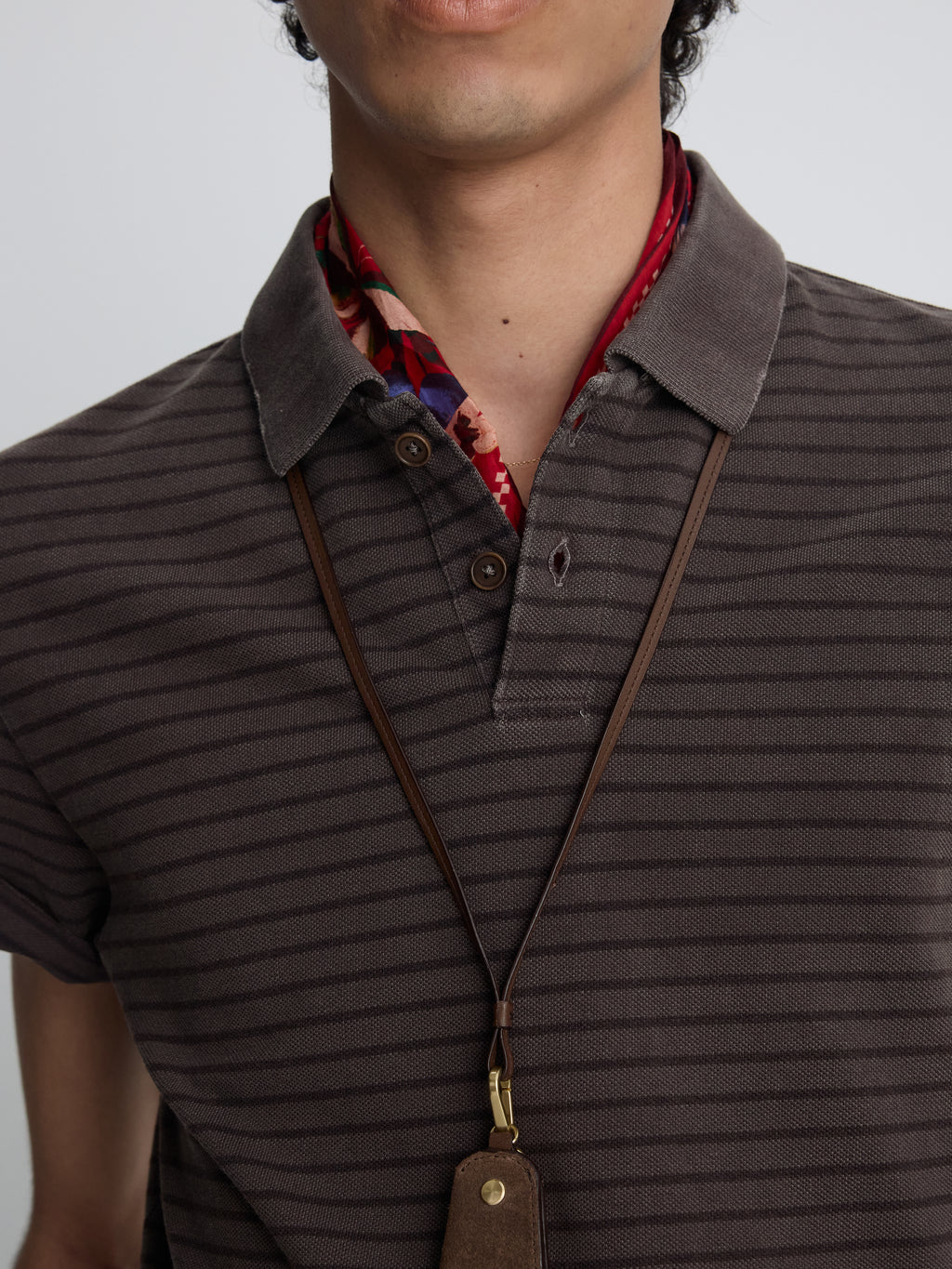 GARMENT DYED STRIPE PIQUÉ POLO_ FADED BROWN