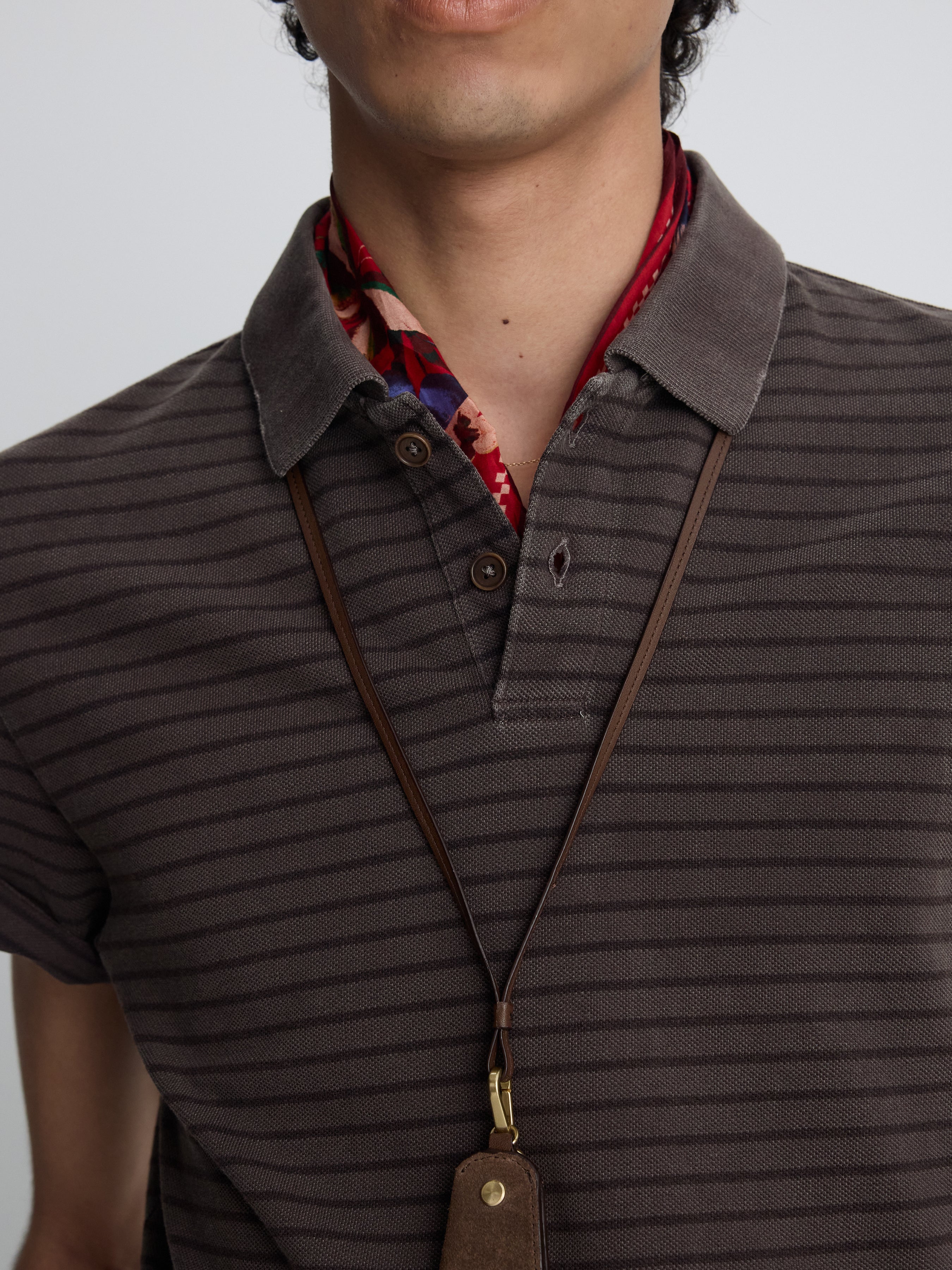 GARMENT DYED STRIPE PIQUÉ POLO_ FADED BROWN