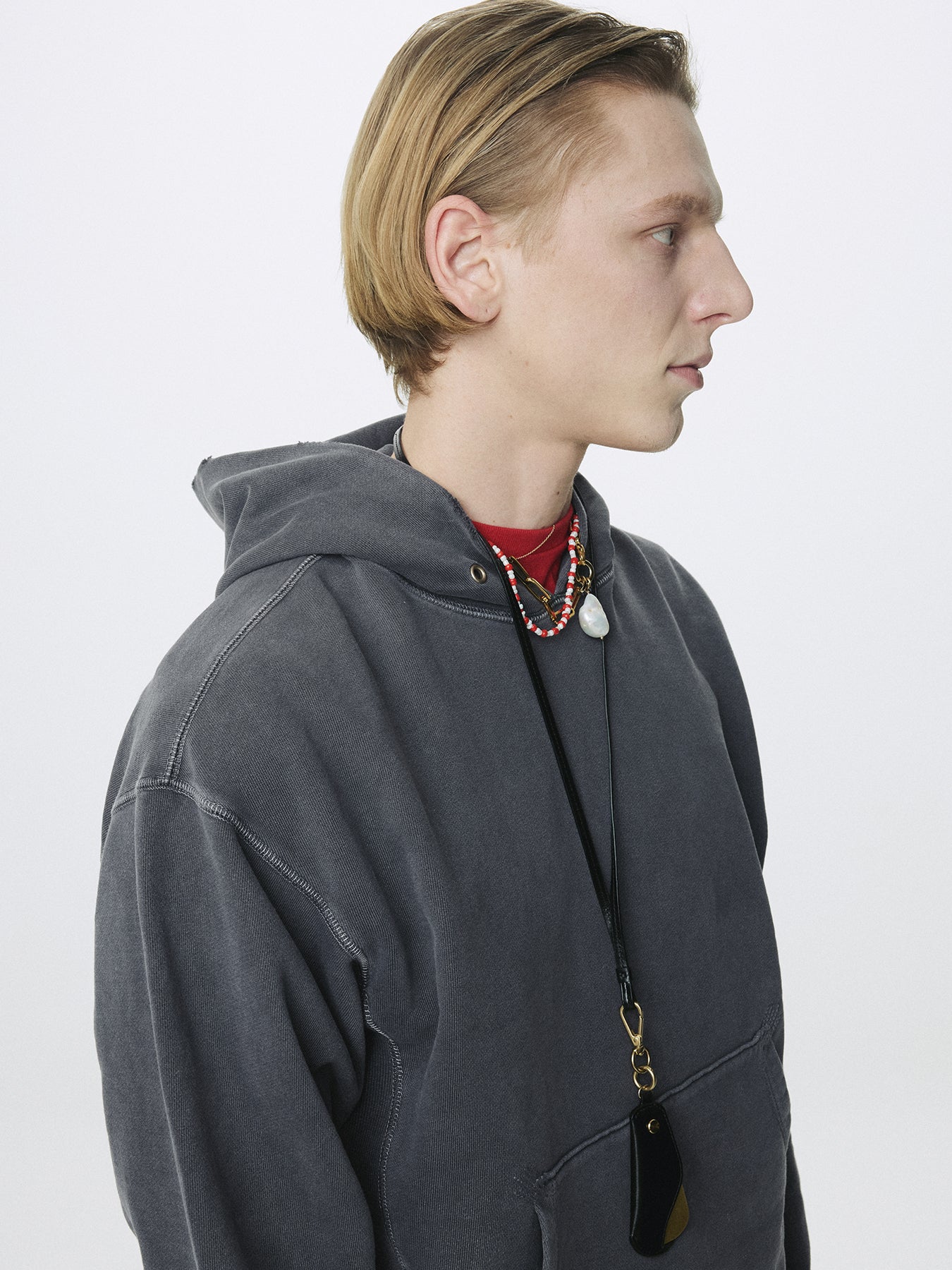 GARMENT DYED RAW EDGE HOODIE_ FADED INK