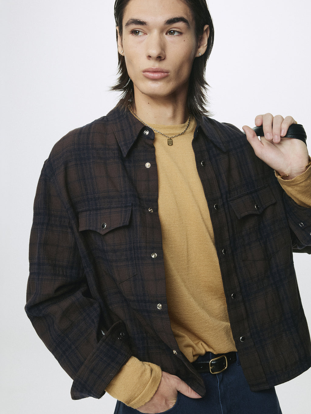 WOOL AND COTTON CHECKED SHIRT JACKET (JAPANESE FABRIC)_ BROWN