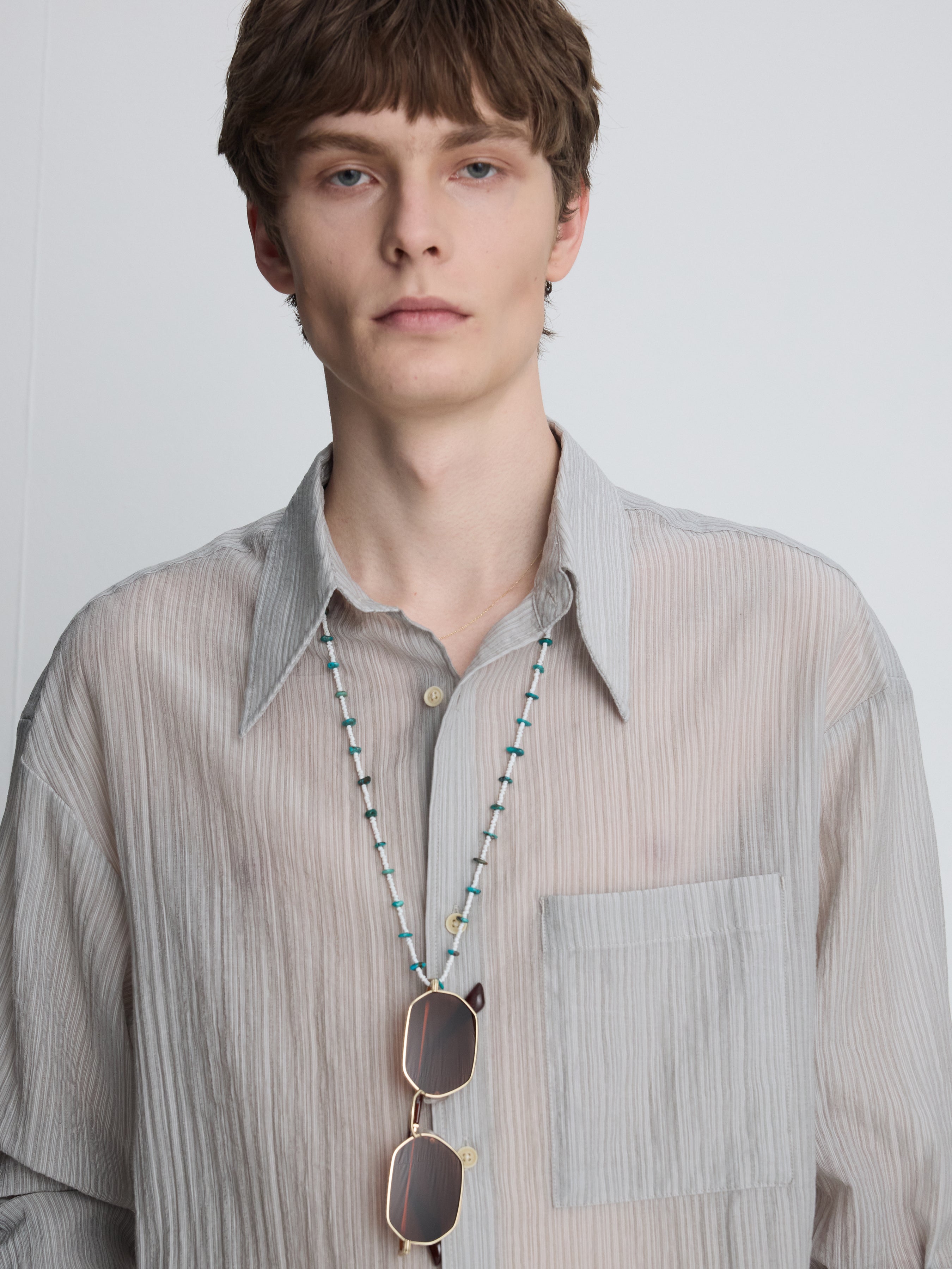 LYOCELL OVERSIZED STRIPE SHIRT_ GREY
