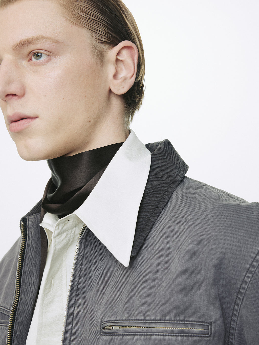 GARMENT WASHED ZIP WORK JACKET_ FADED INK