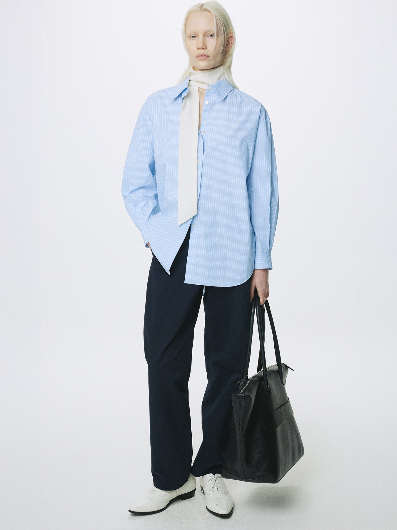 (W) STRIPED COTTON OVER SHIRT_ BLUE