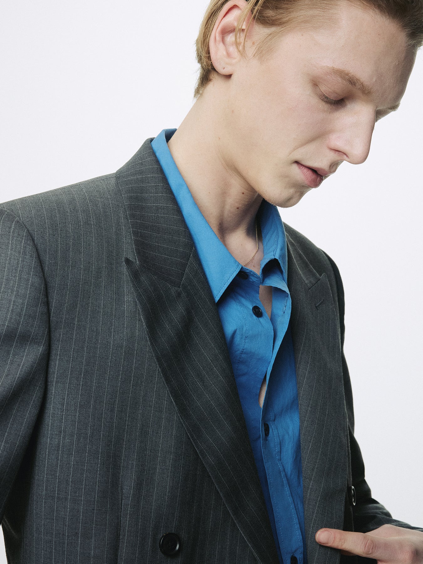 STRIPED WOOL DOUBLE-BREASTED TAILORED JACKET_ GREY STRIPE