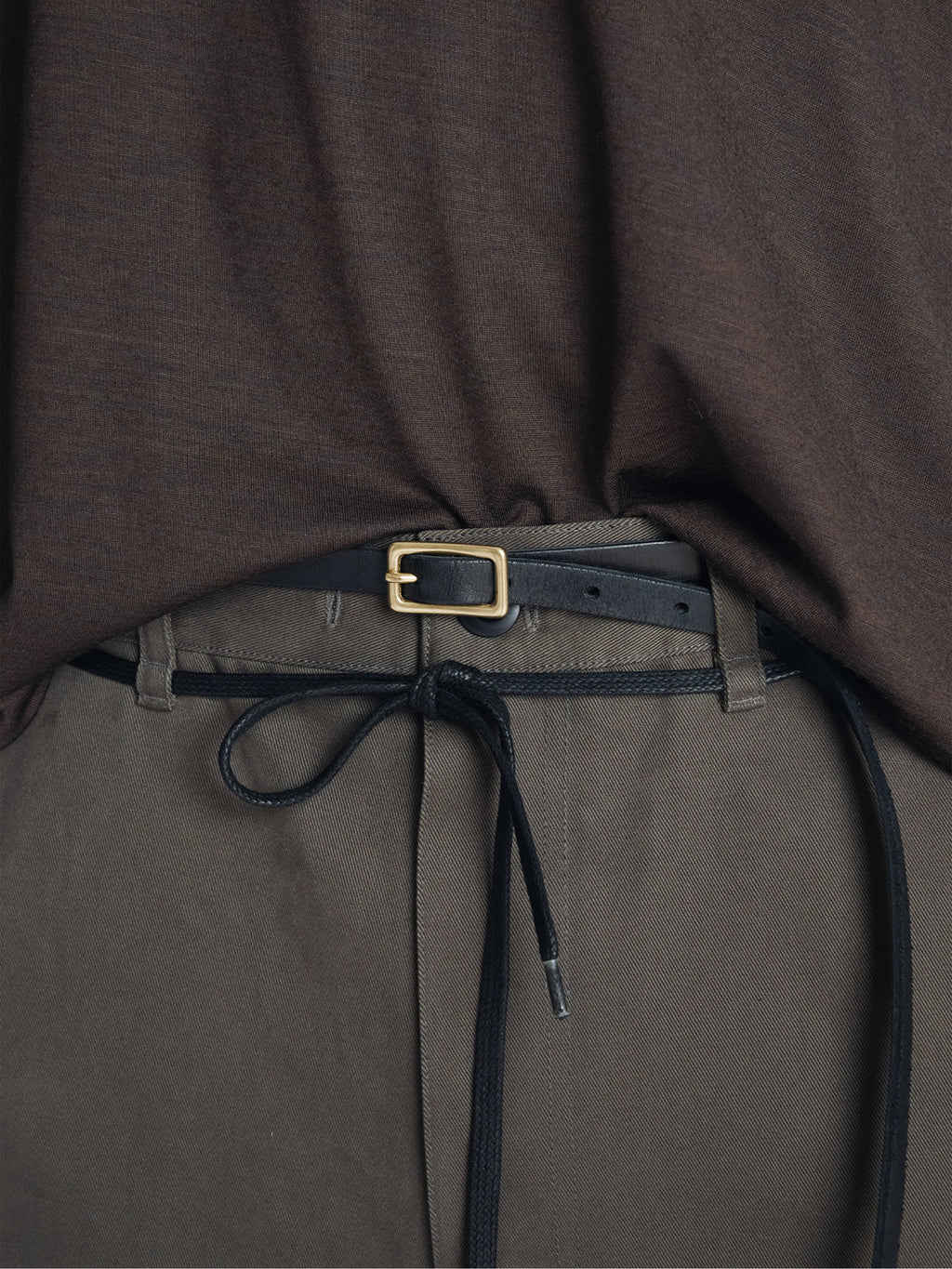 BRUSHED COTTON DRILL RELAXED STRING PANTS_ OLIVE