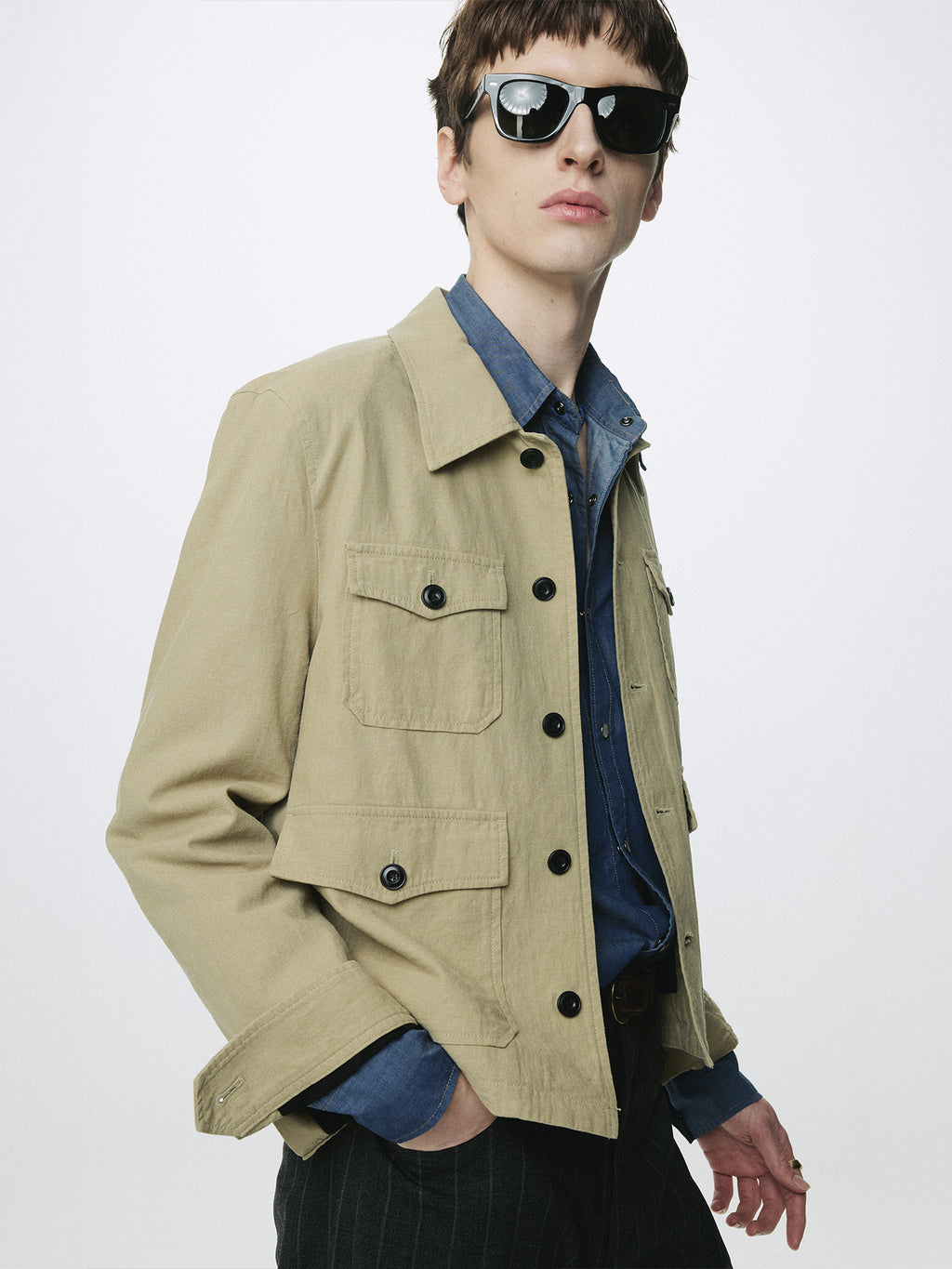 COTTON LINEN CROPPED SAFARI JACKET_ SAND
