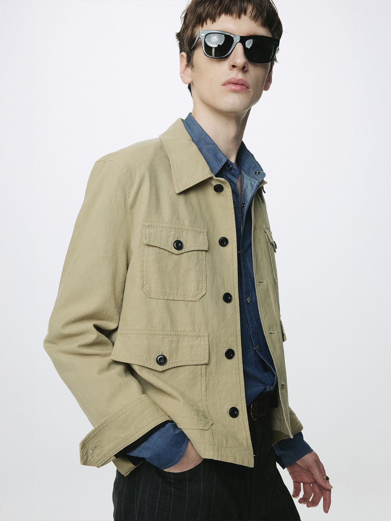 COTTON LINEN CROPPED SAFARI JACKET_ SAND
