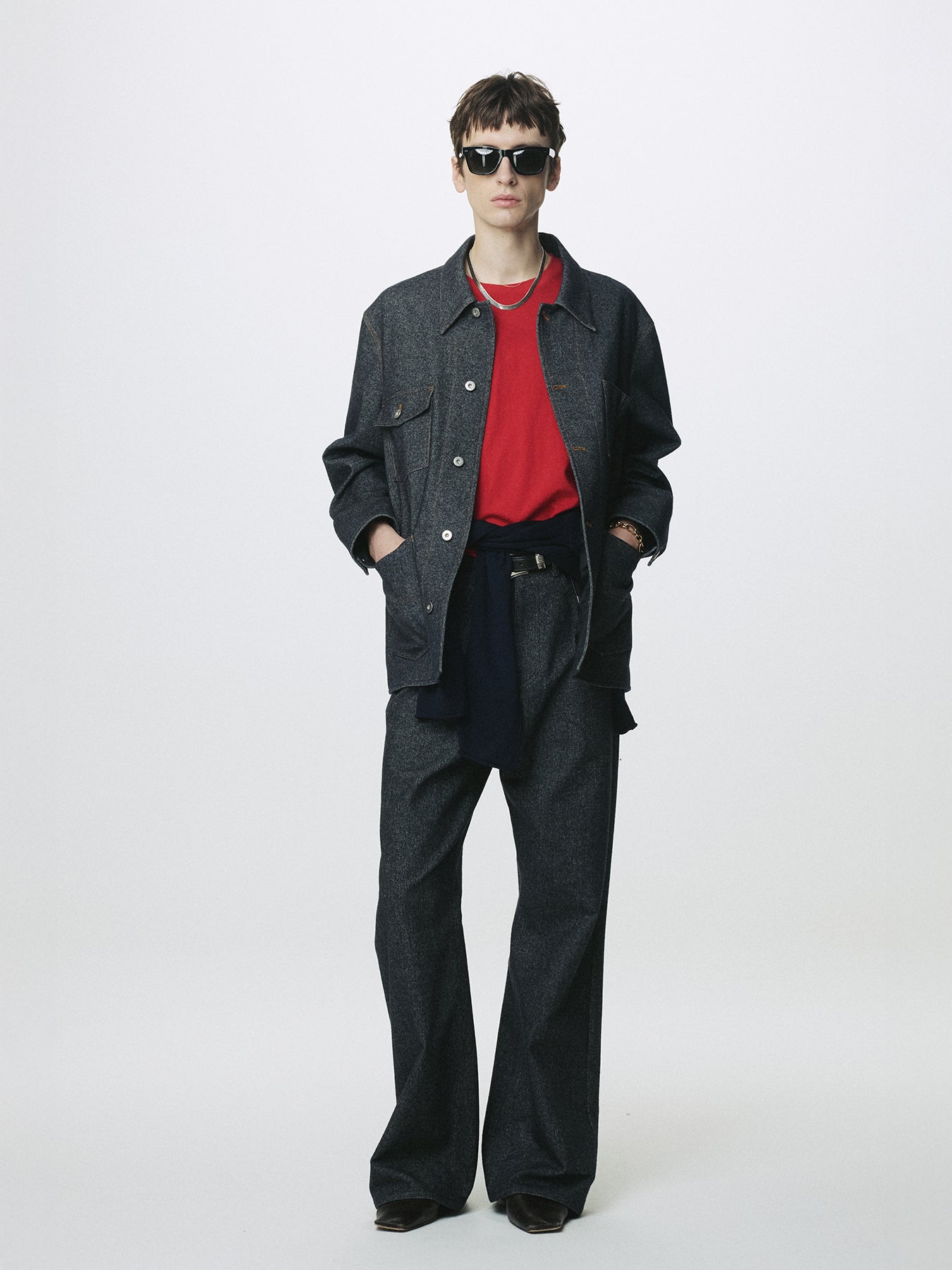 WOOL DENIM LOOSE FLARED JEANS_ DARK INDIGO