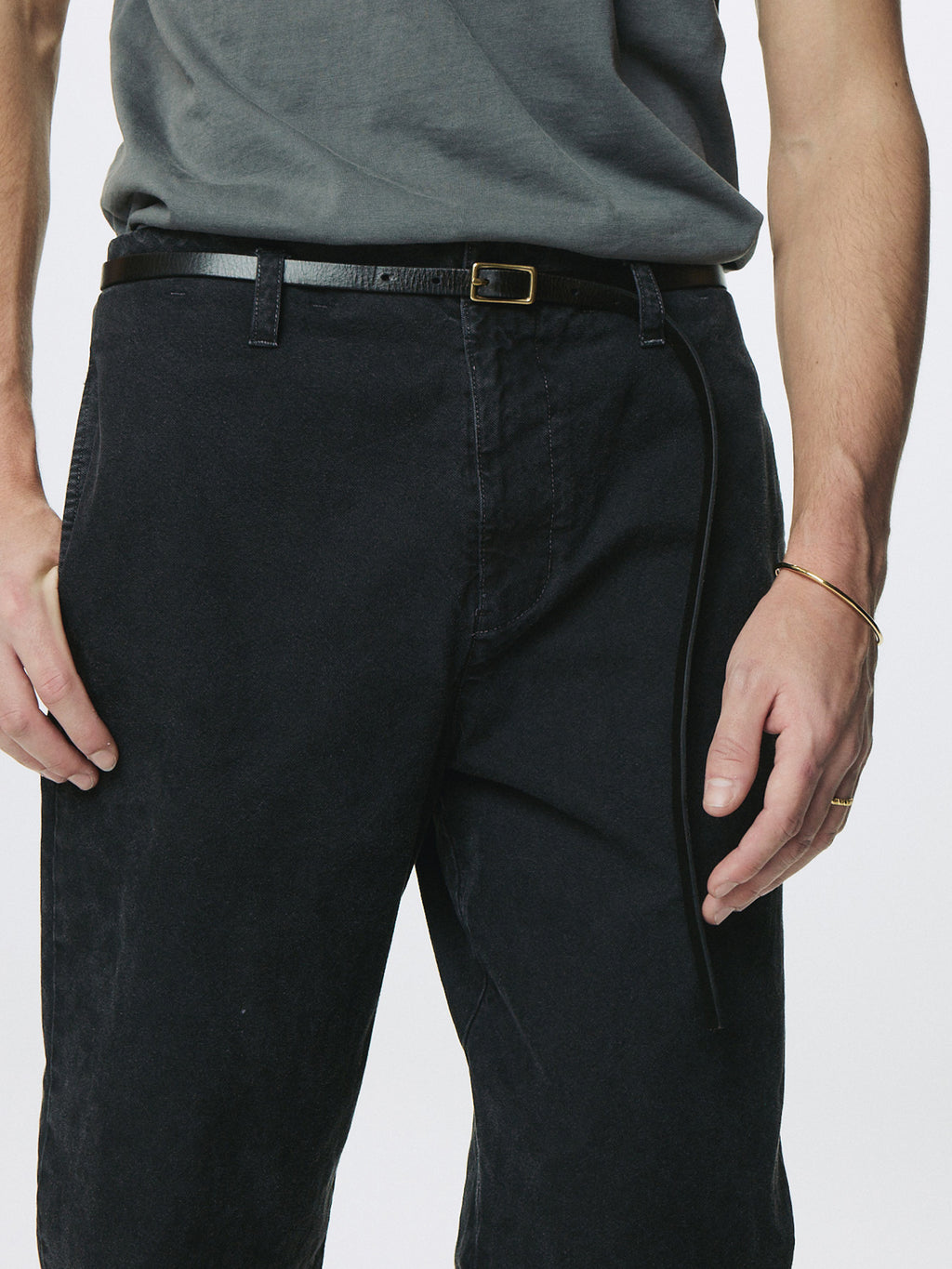 GARMENT DYED COTTON STRAIGHT PANTS_ FADED BLACK