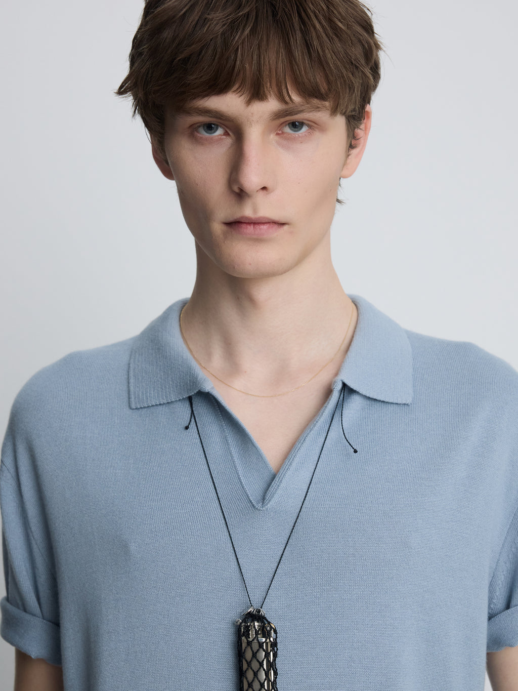 SILK CASHMERE OPEN COLLAR KNIT_ SKY BLUE