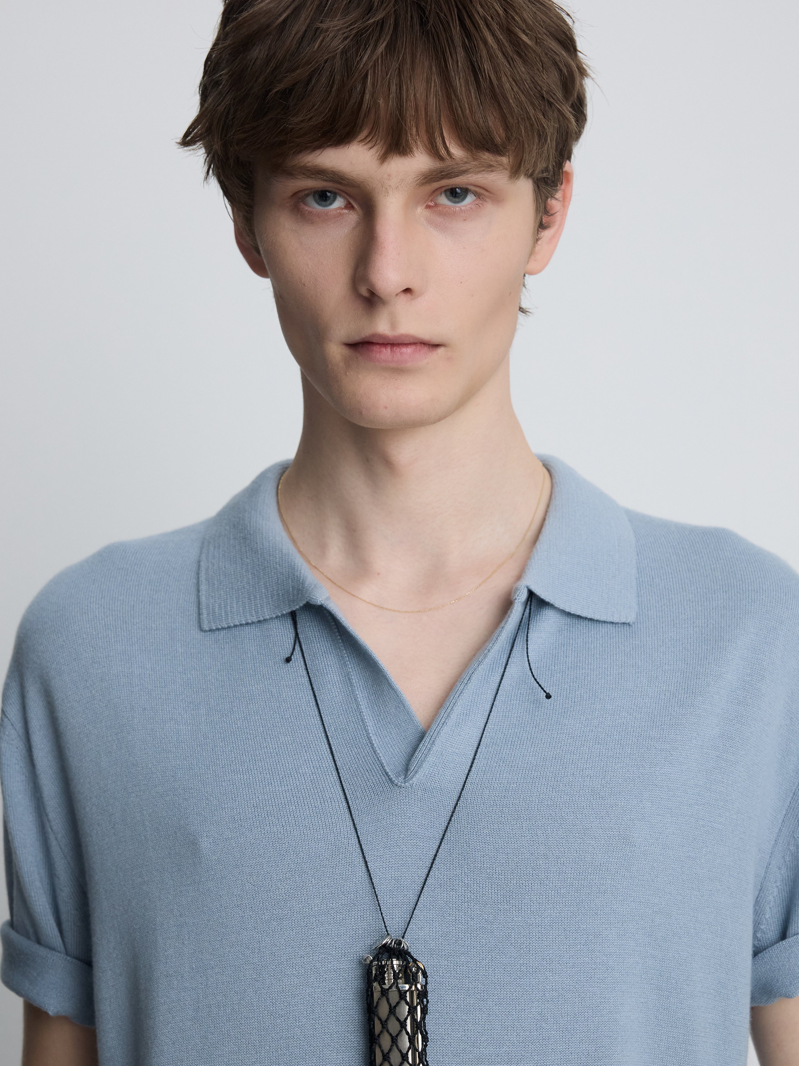 SILK CASHMERE OPEN COLLAR KNIT_ SKY BLUE